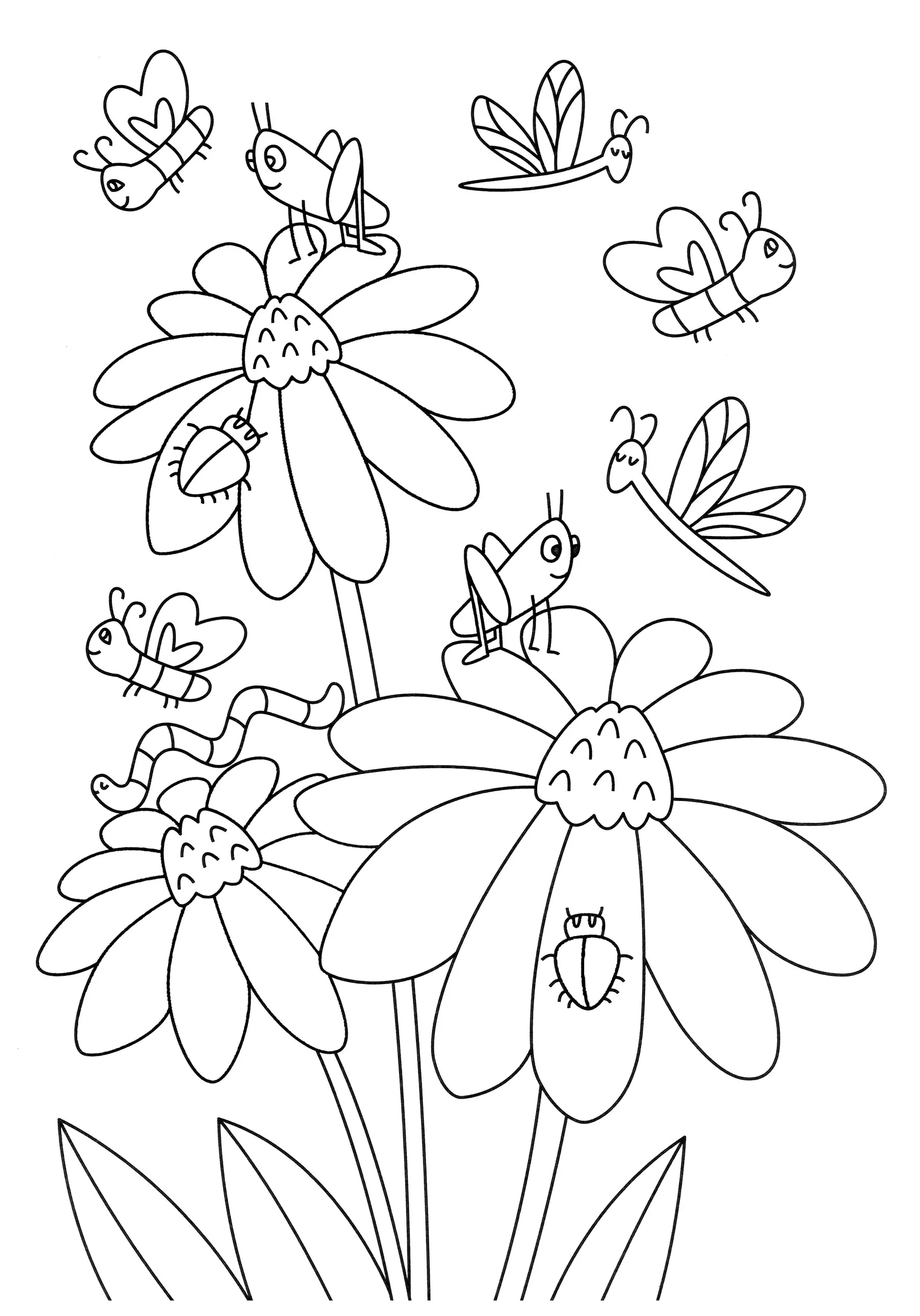Цветочки и насекомые №3260. Обучающие и развивающие раскраски для детского сада, для начальных классов. Насекомые.