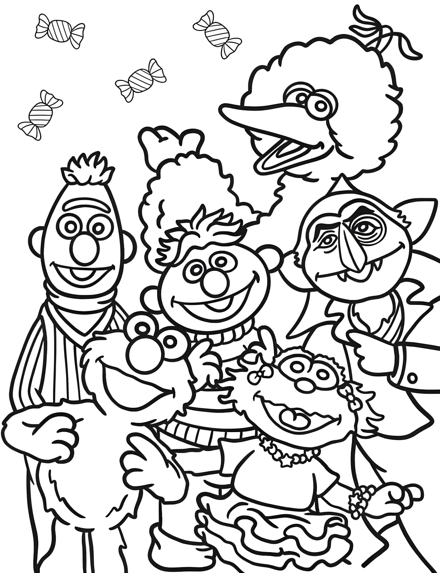 Веселые друзья из Sesame Street №9829. Раскраски для девочек по категориям. Улица Сезам (Sesame Street).