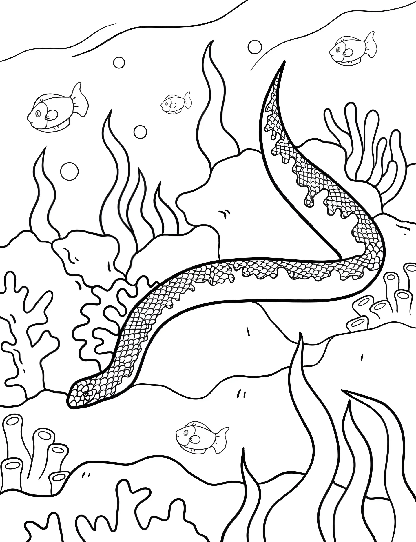 Морская змея в воде №9958. Раскраски для девочек по категориям. Змея (Snake).