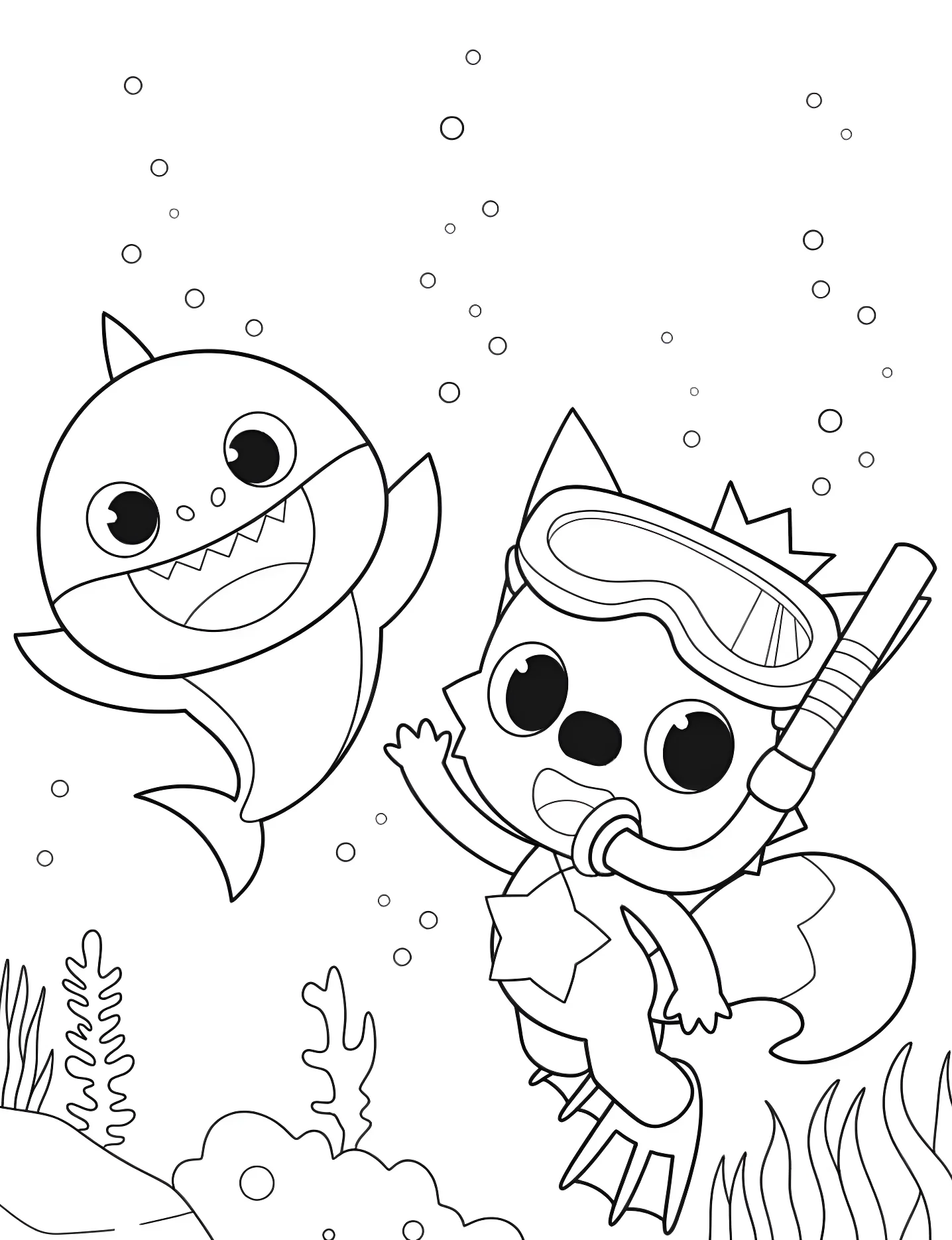 Веселый акуленок и Pinkfong №5468. Раскраски для девочек по категориям. Бэби Шарк (Baby Shark).
