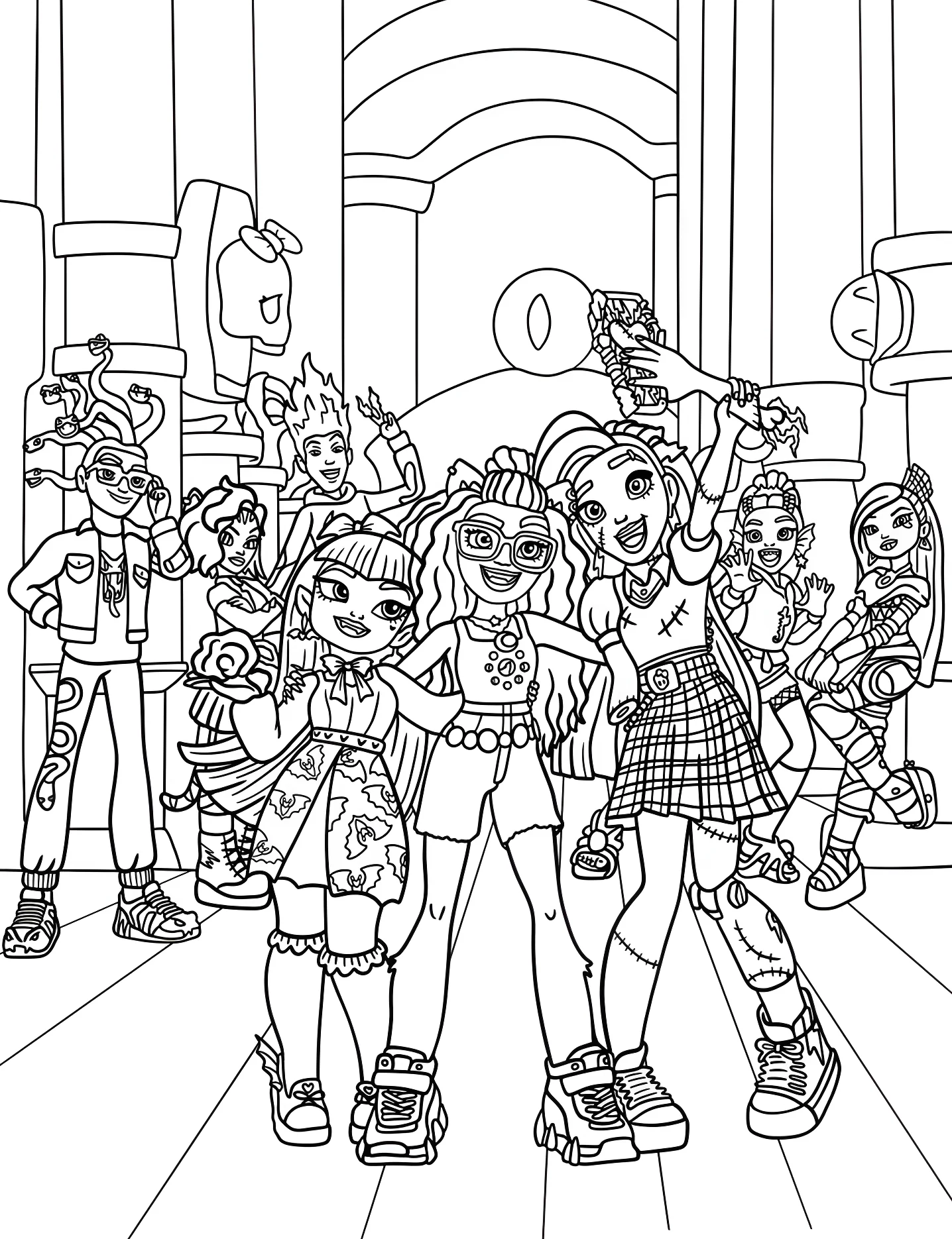Веселая компания Monster High №8833. Раскраски для девочек по категориям. Школа монстров (Monster High).