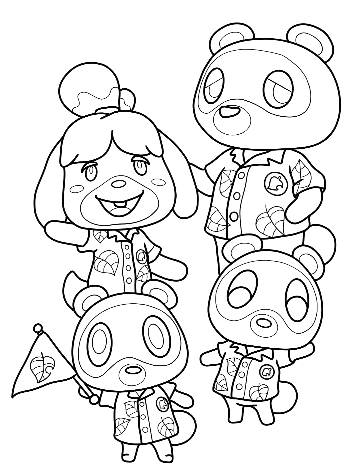 Изабелла и персонажи Animal Crossing №5427. Раскраски для девочек по категориям. Перекрёсток Животных (Animal Crossing).