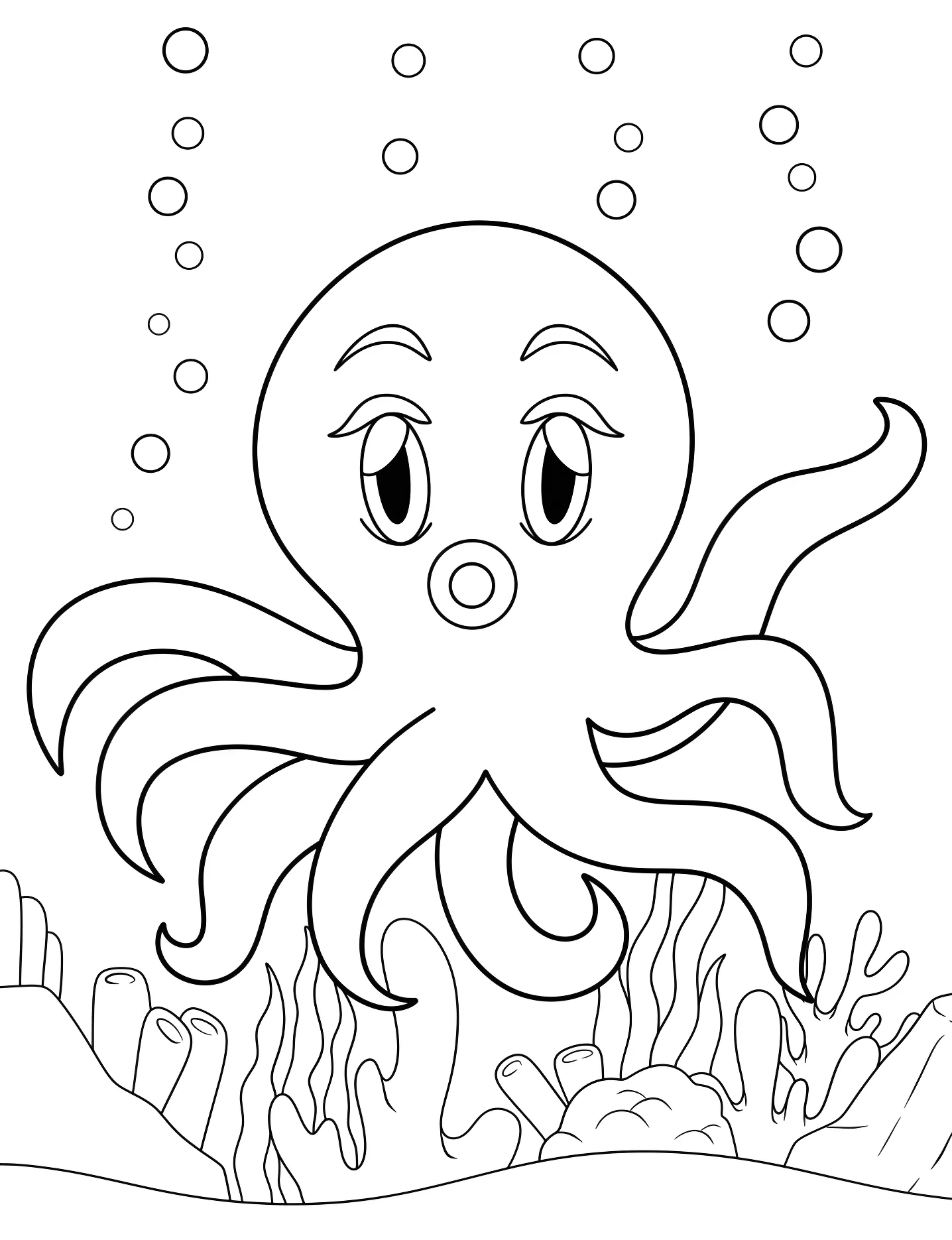 Милый осьминог №9161. Раскраски для девочек по категориям. Осьминог (Octopus).