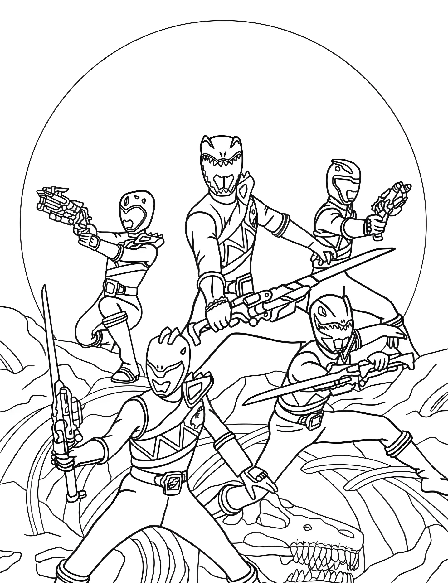 Пять героев Power Rangers №9652. Раскраски для девочек по категориям. Могучие рейнджеры (Power Rangers).