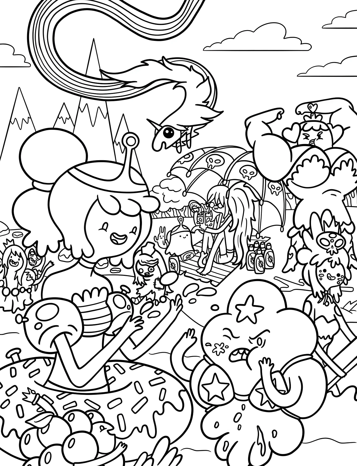 Принцесса Пузырьковая жвачка и принцессы из Adventure Time №5318. Раскраски для девочек по категориям. Время приключений (Adventure Time).