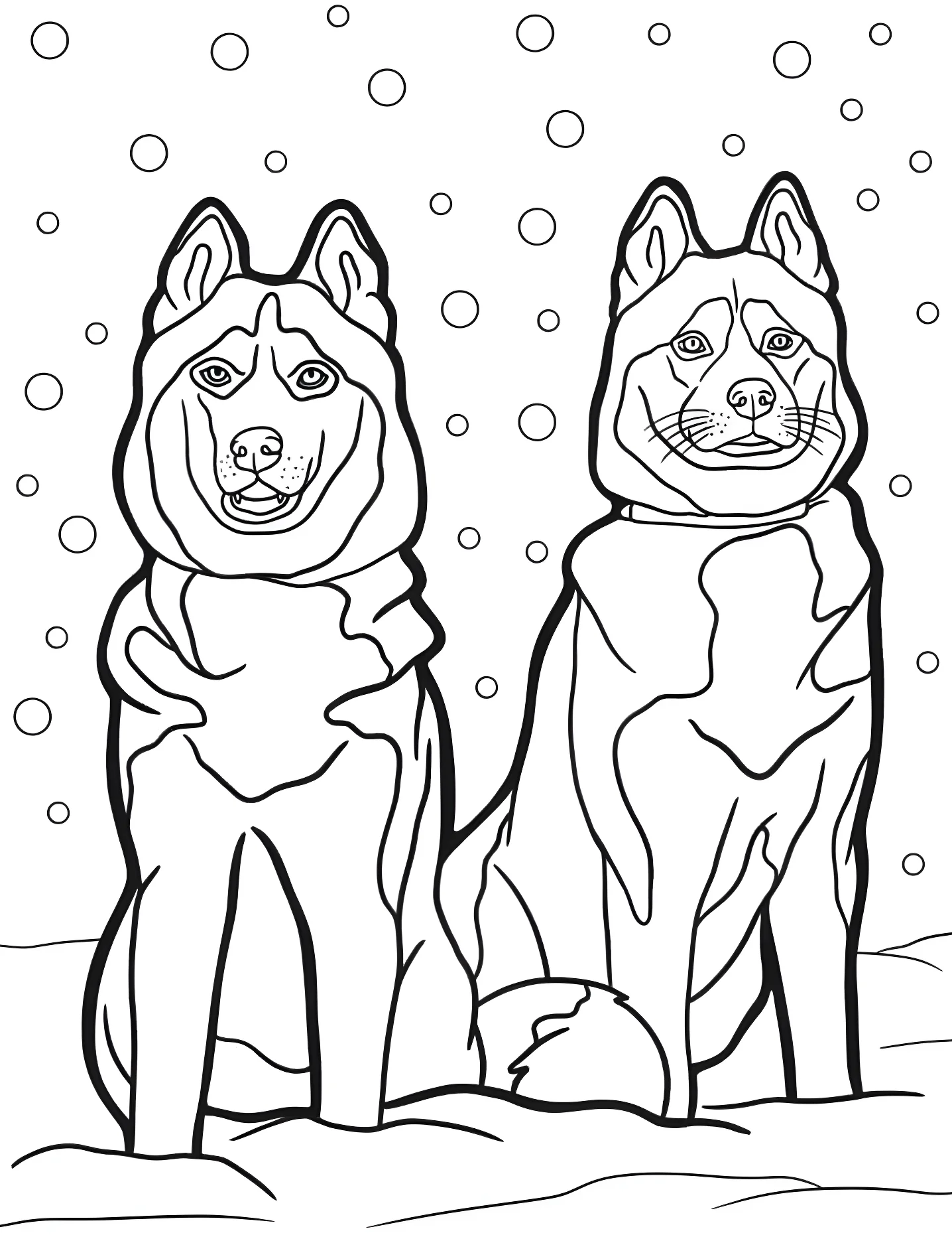 Два хаски №8292. Раскраски для девочек по категориям. Хаски (Husky).