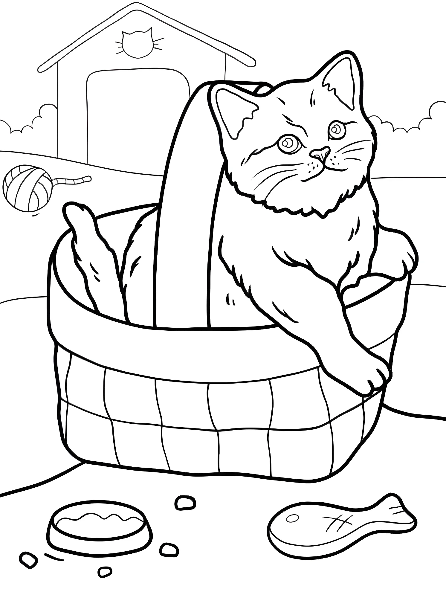 Милый котенок в корзинке №6552. Раскраски для мальчиков по категориям. Котята (Kitten).