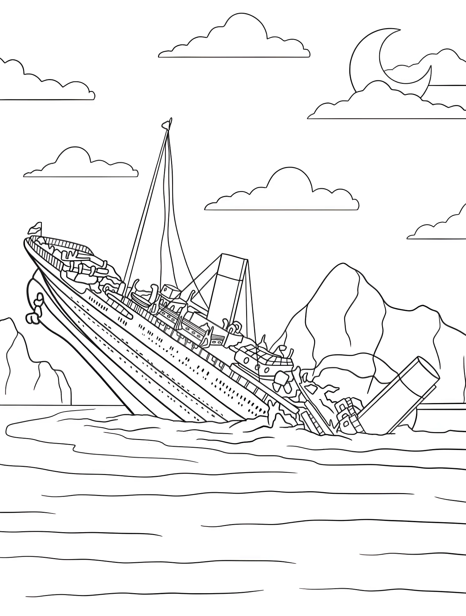 Тонущий Титаник №7715. Раскраски для мальчиков по категориям. Титаник (Titanic).