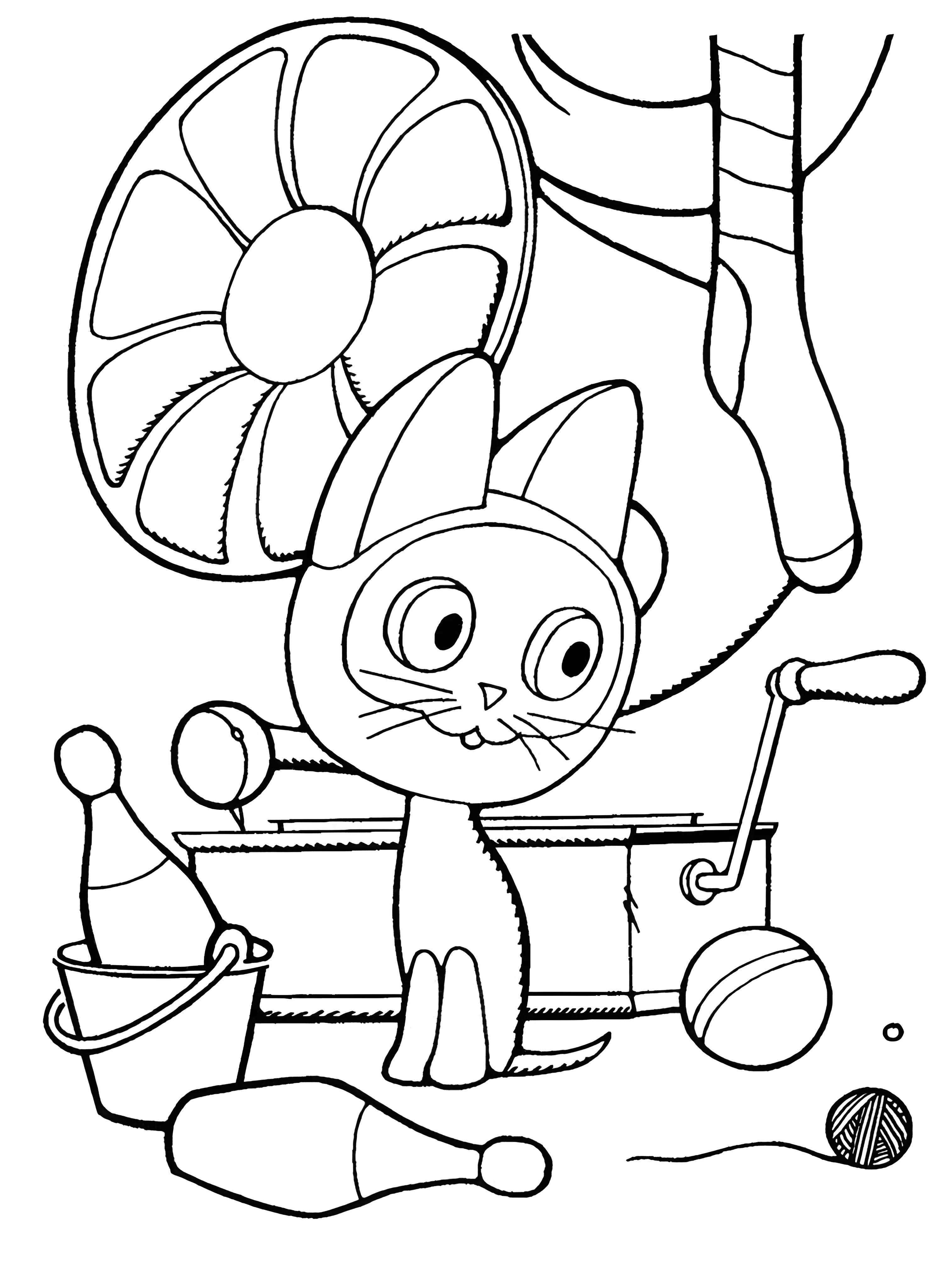 Котенок Гав с игрушками, картинка-раскраска №2508. Раскраски из мультиков. Котенок Гав.