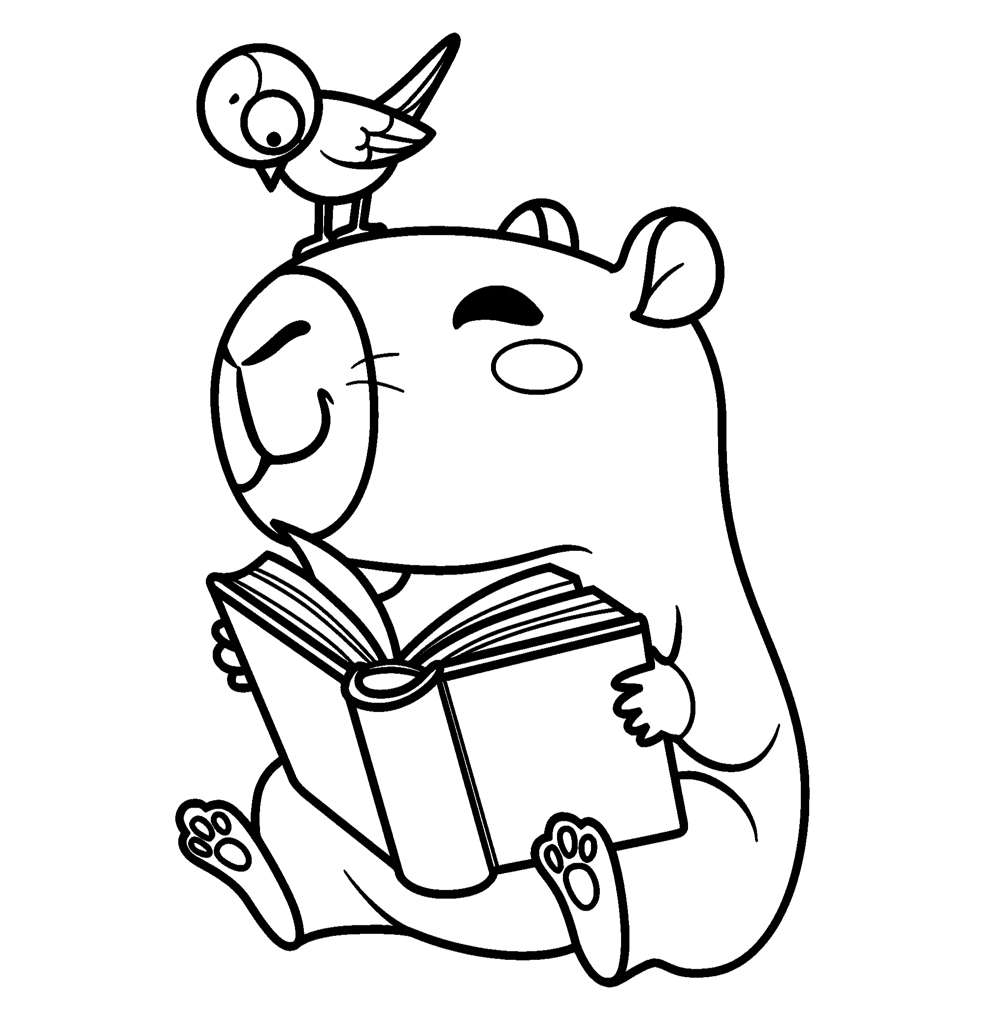 Капибара с книгой №10890. Популярные раскраски. Капибары.
