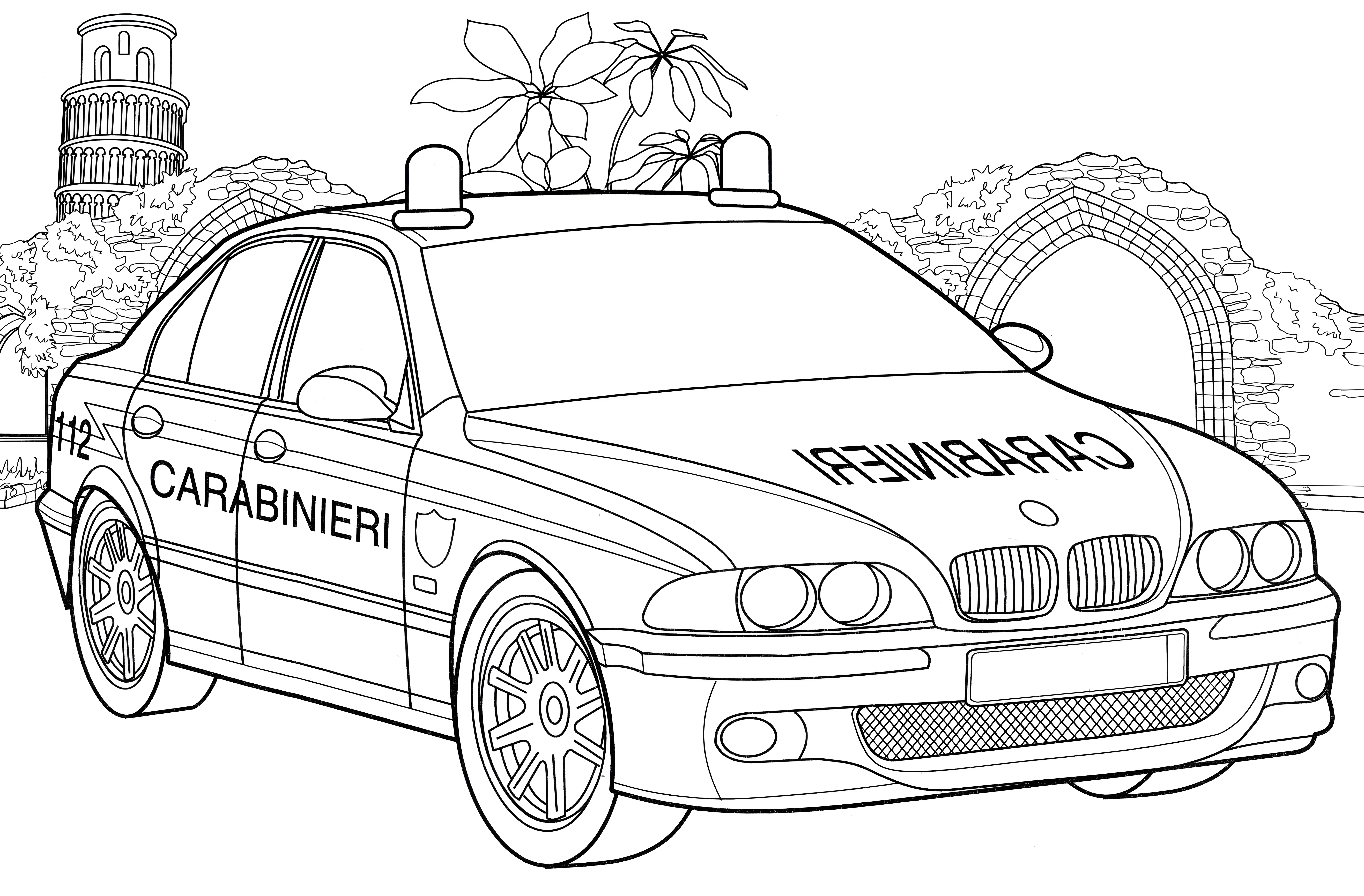 Полицейская машина Италия №3291. Раскраски машины по маркам. БМВ BMW.