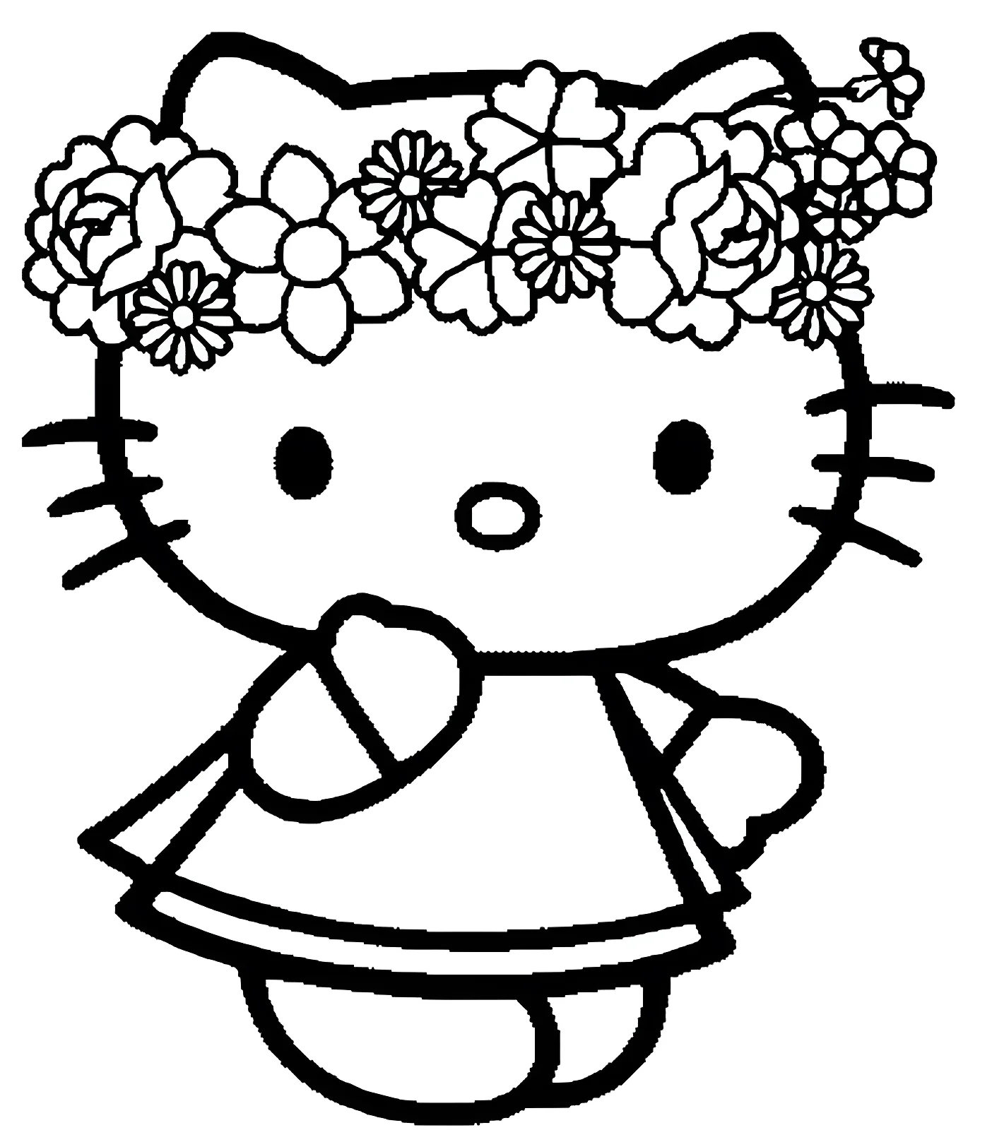 Hello Kitty с цветочной гирляндой на голове №11163. Раскраски из мультиков. Китти.