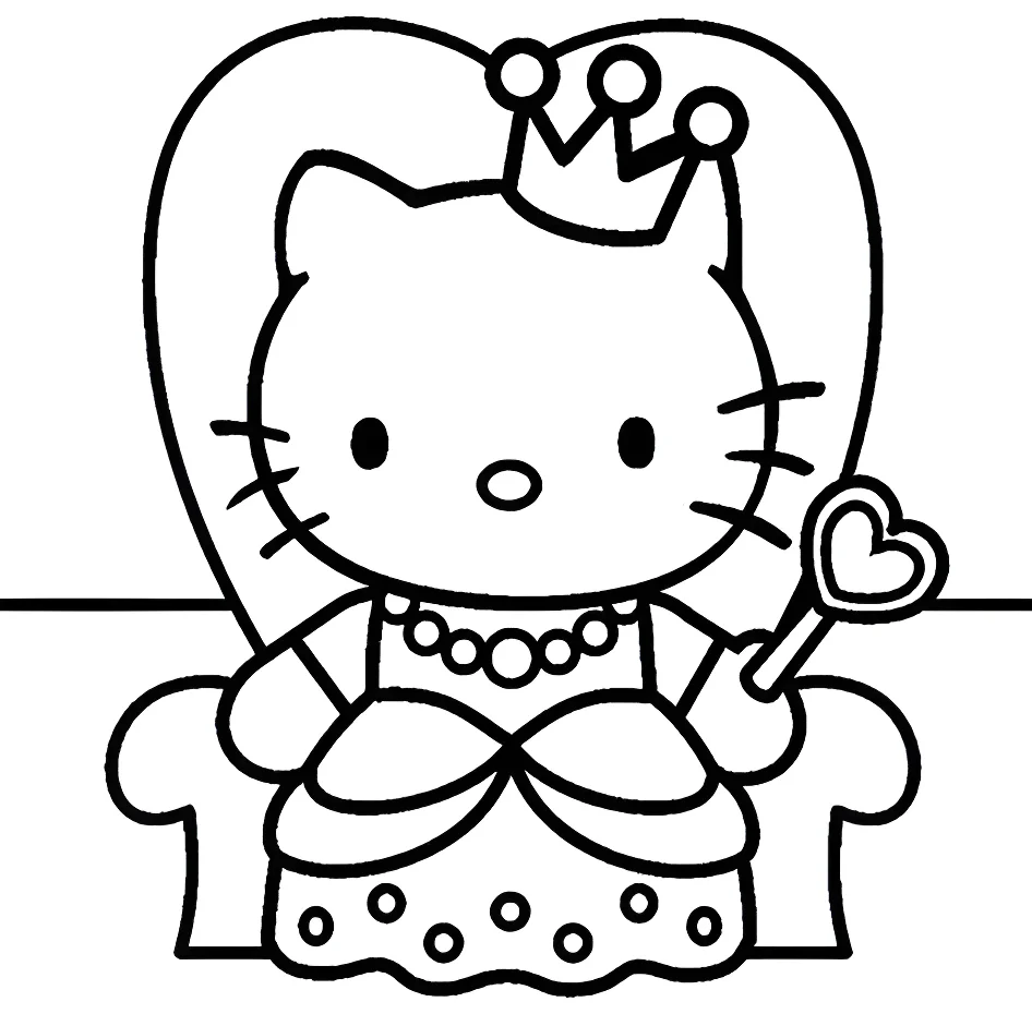 Hello Kitty в короне с волшебной палочкой №11168. Раскраски из мультиков. Китти.