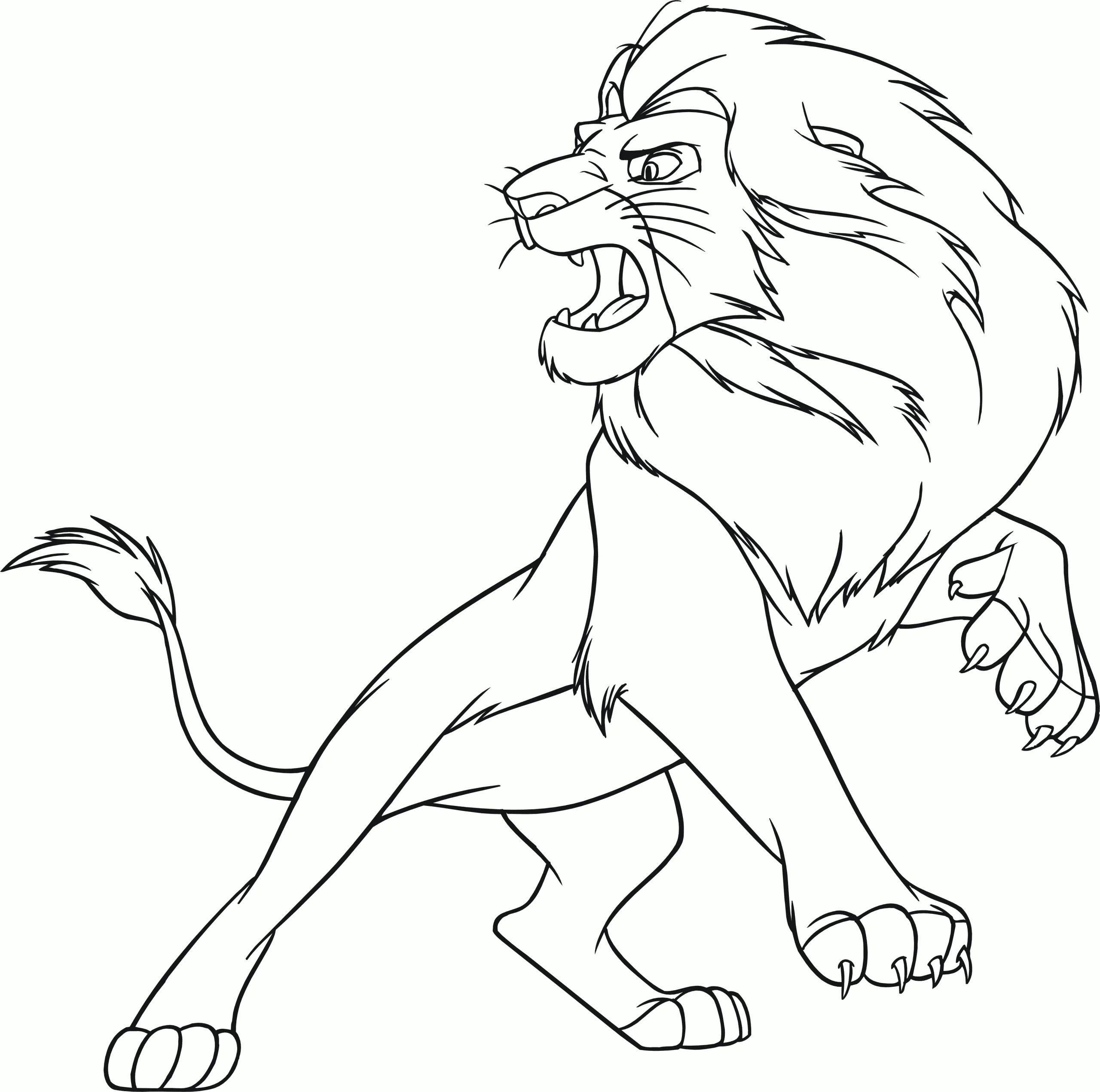 Лев Симба рычит в мультфильме Король Лев №10686. Раскраски из мультиков. Король Лев.
