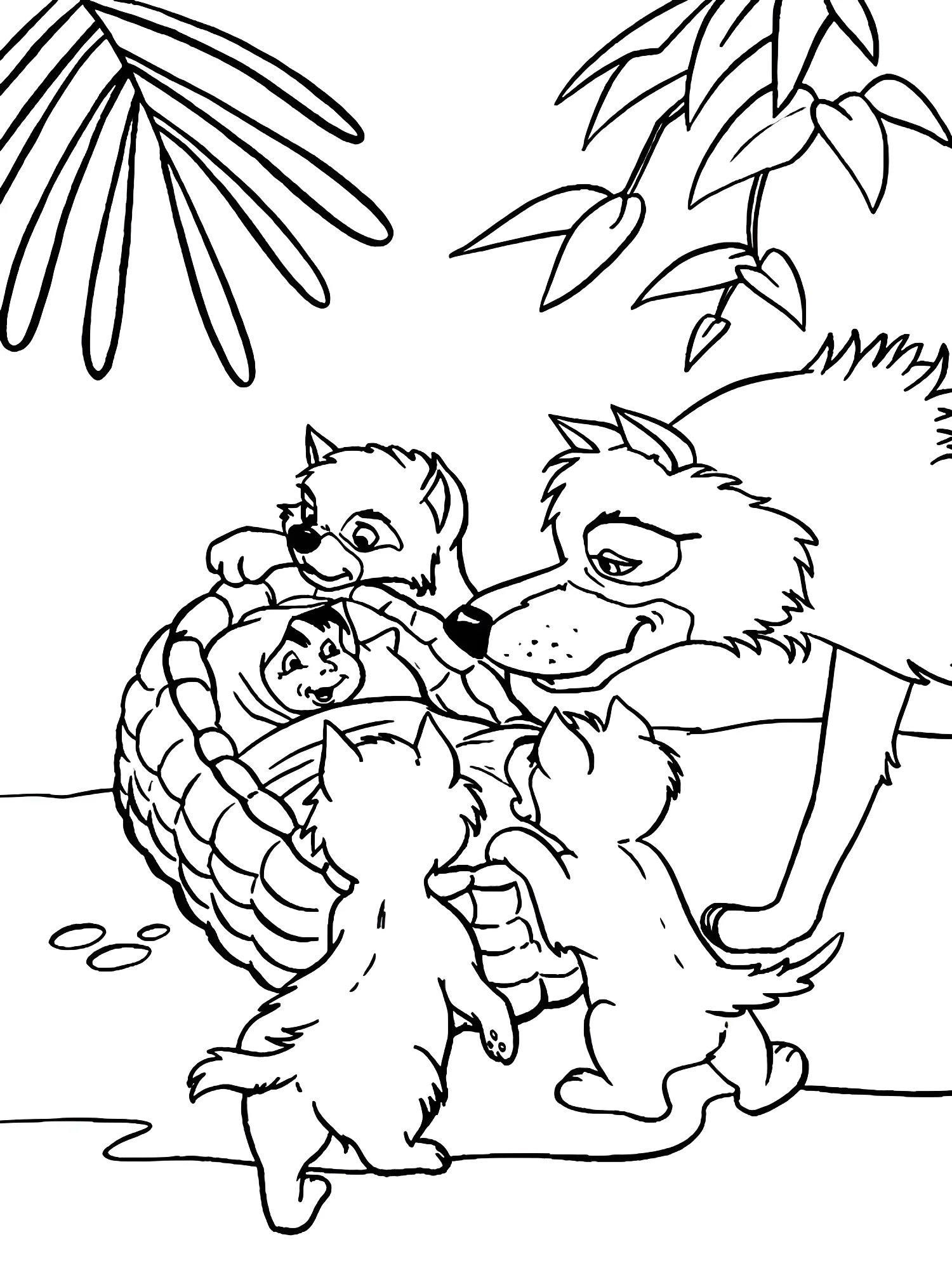 Маугли и волчица с детенышами №13845. Раскраски из мультиков. Маугли.