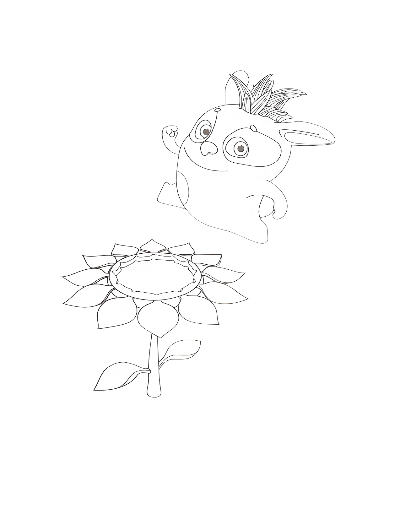 Монсики: милый Монсик и подсолнух №10782. Раскраски из мультиков. Монсики.