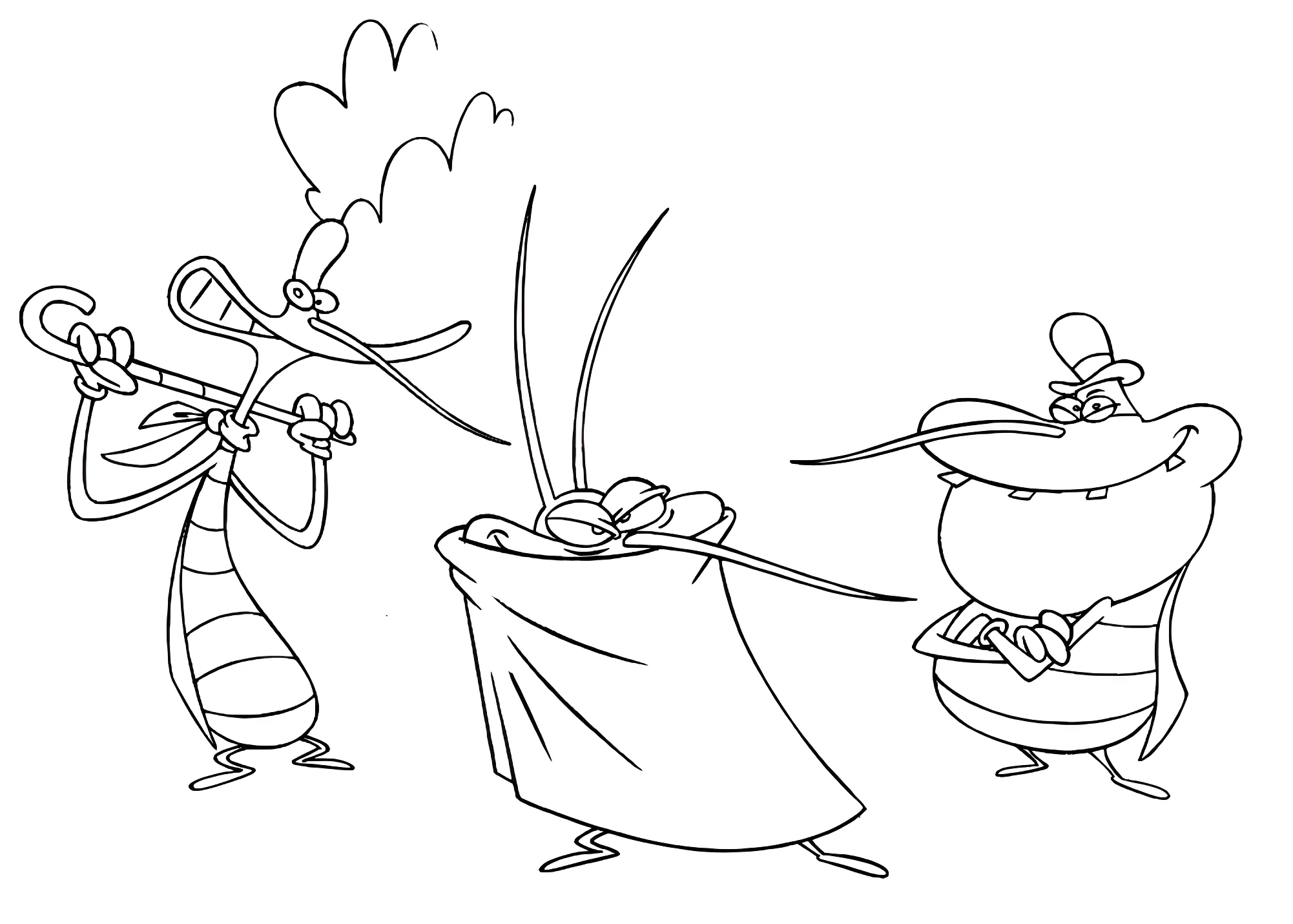 Тараканы веселятся №13863. Раскраски из мультиков. Огги и тараканы.