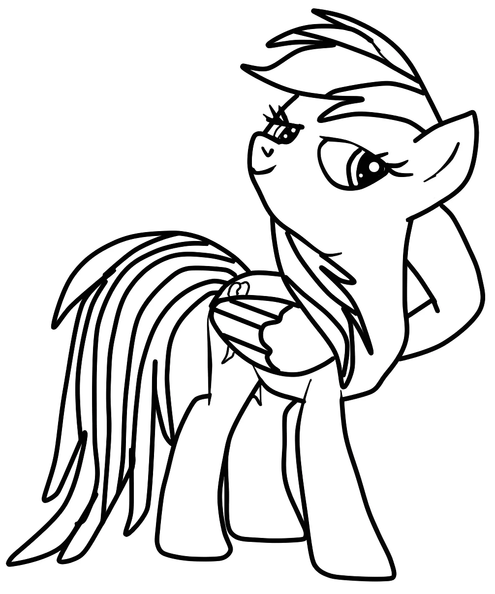 Раскраска с персонажем Радуга Дэш (Rainbow Dash) из мультсериала «Мой маленький пони: Дружба — это чудо №10620. Раскраски из мультиков. Понивиль.