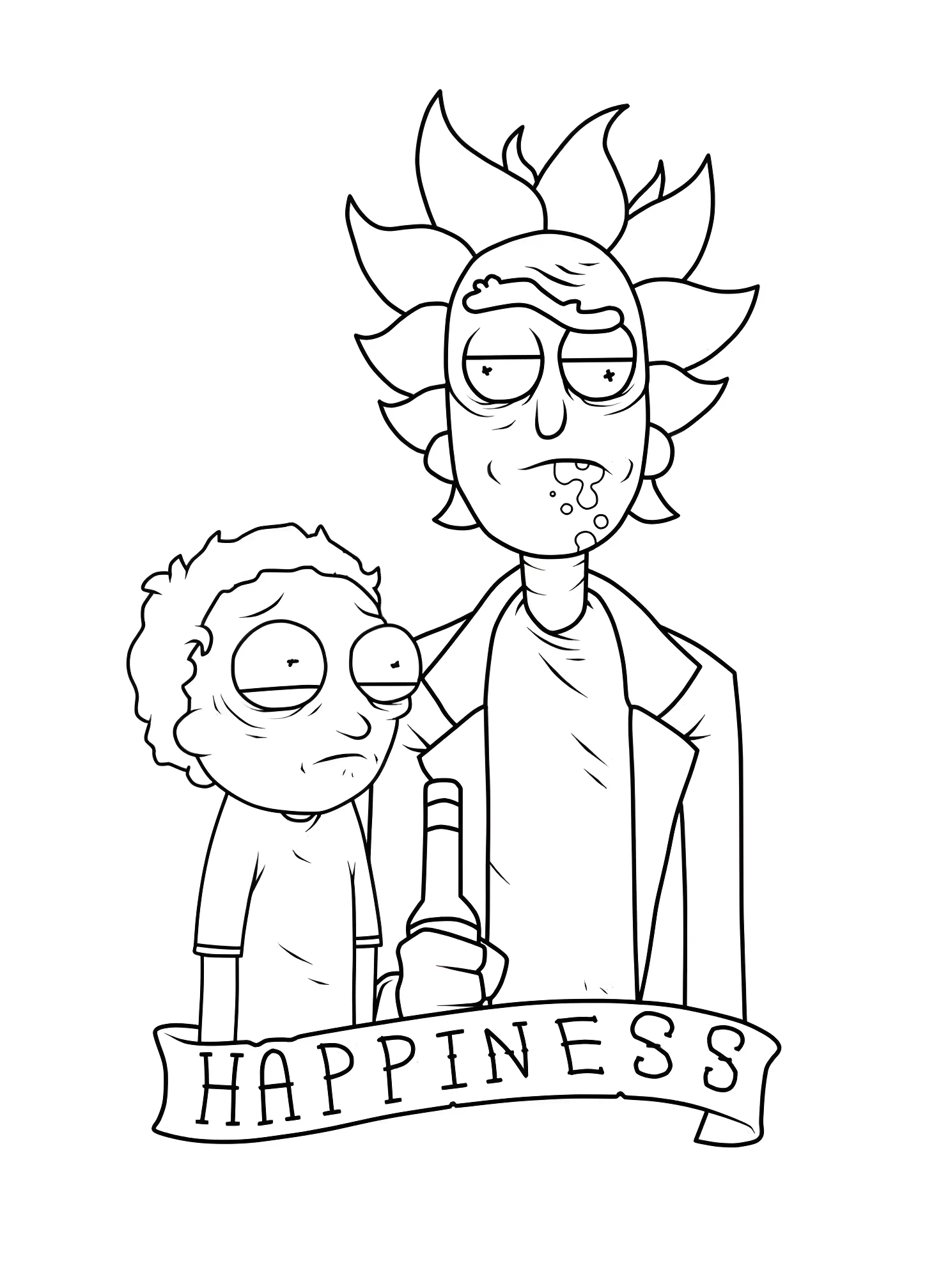 Рик и Морти с надписью Happiness №10873. Раскраски из мультиков. Рик и Морти.