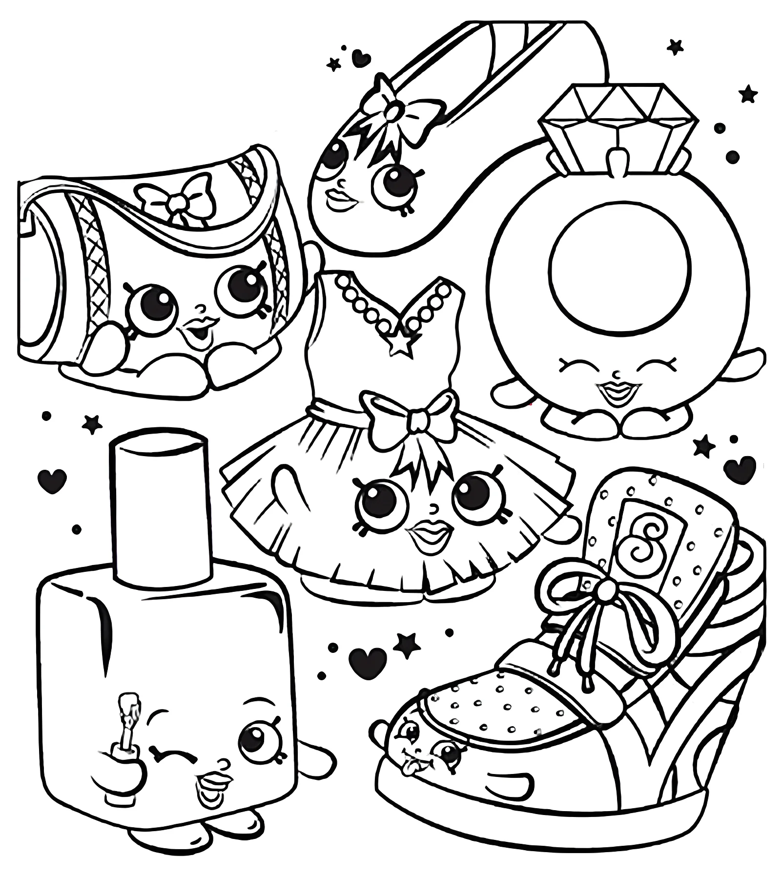 Shopkins: модницы с сумочкой, туфлями и парфюмерией №10666. Раскраски из мультиков. Шопкинс.