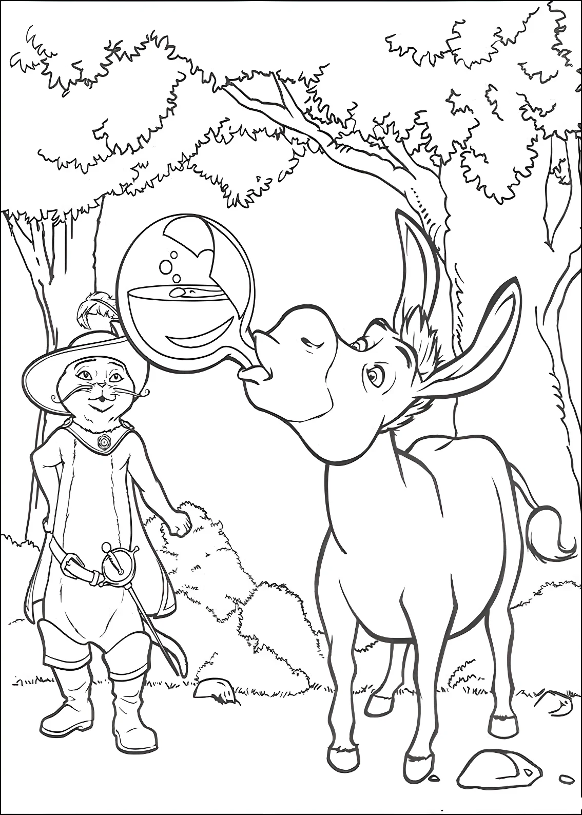 Кот и Осел №11113. Раскраски из мультиков. Шрек.