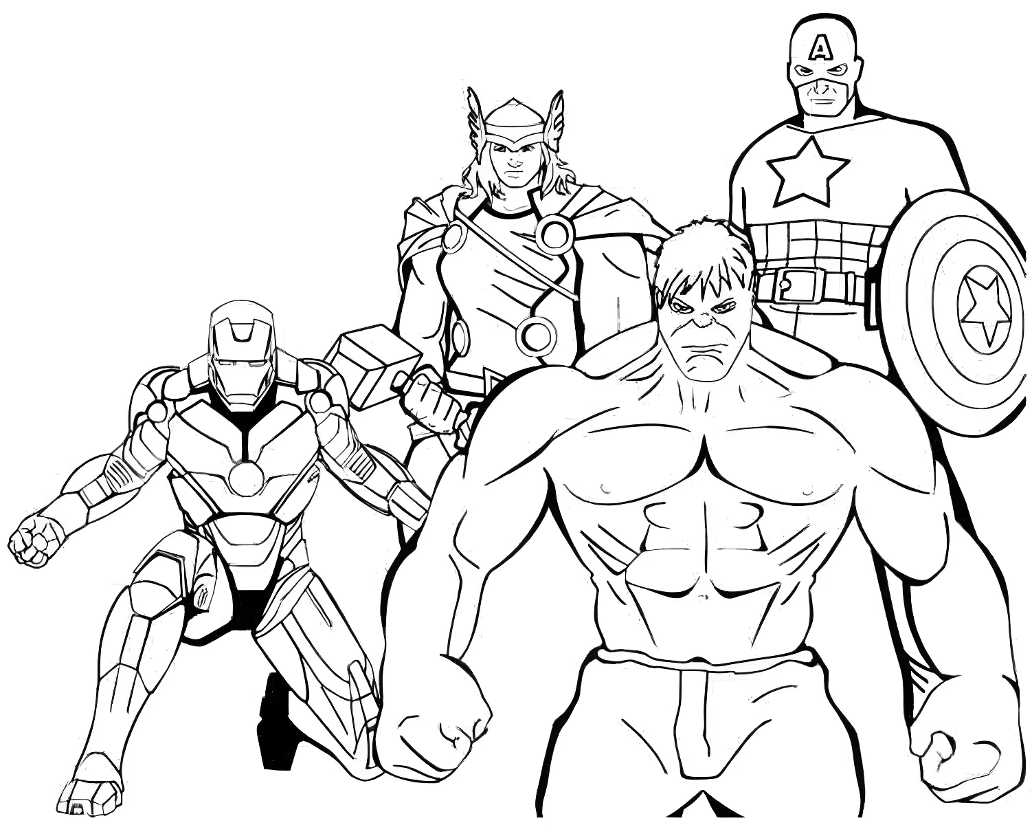 Супергерои Marvel: Железный Человек, Халк, Тор и Капитан Америка №10951. Раскраски из мультиков. Супергерои.