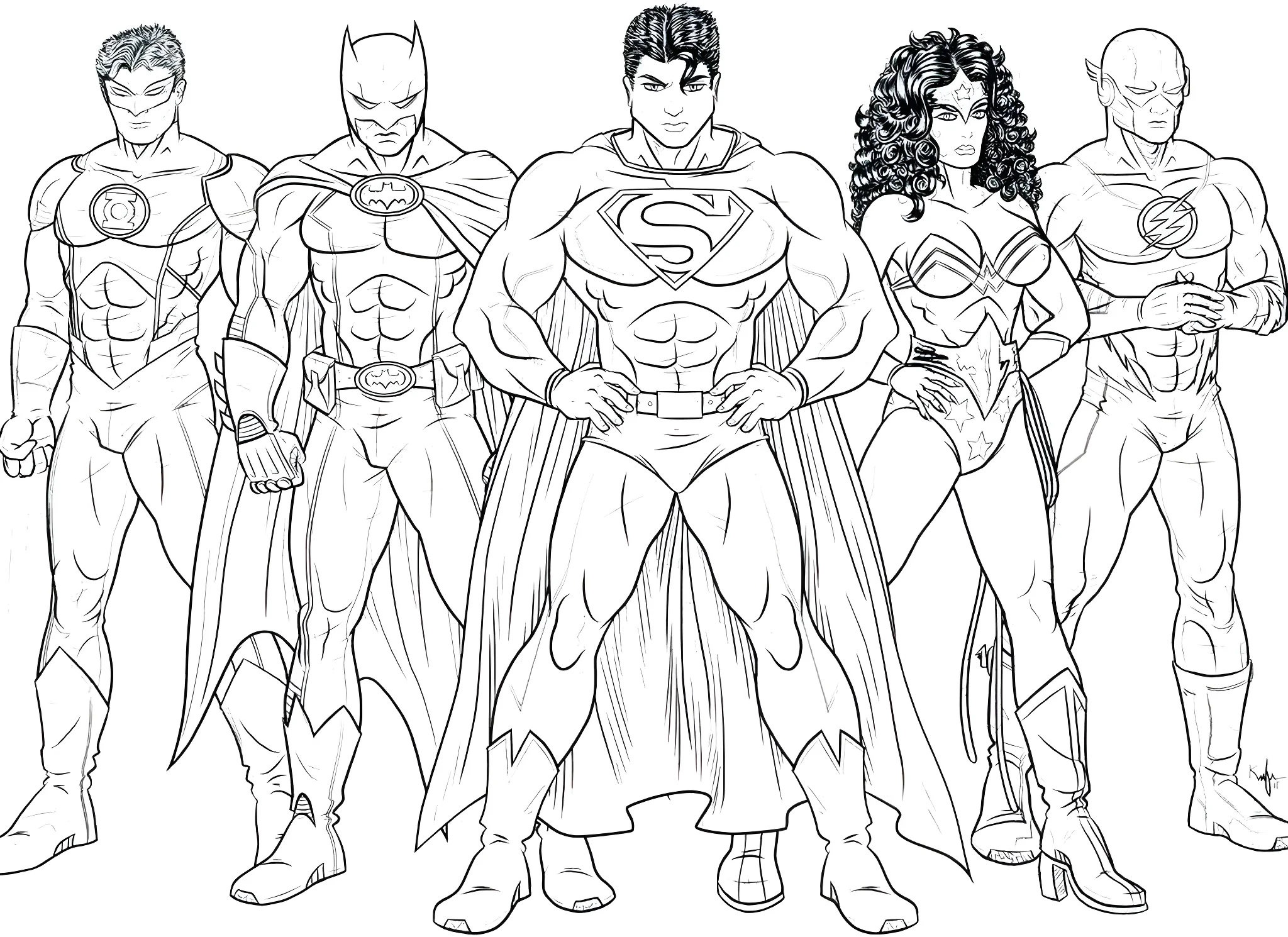 Супергерои DC: Зеленый Фонарь, Бэтмен, Супермен, Чудо-Женщина, Вспышка №10957. Раскраски из мультиков. Супергерои.