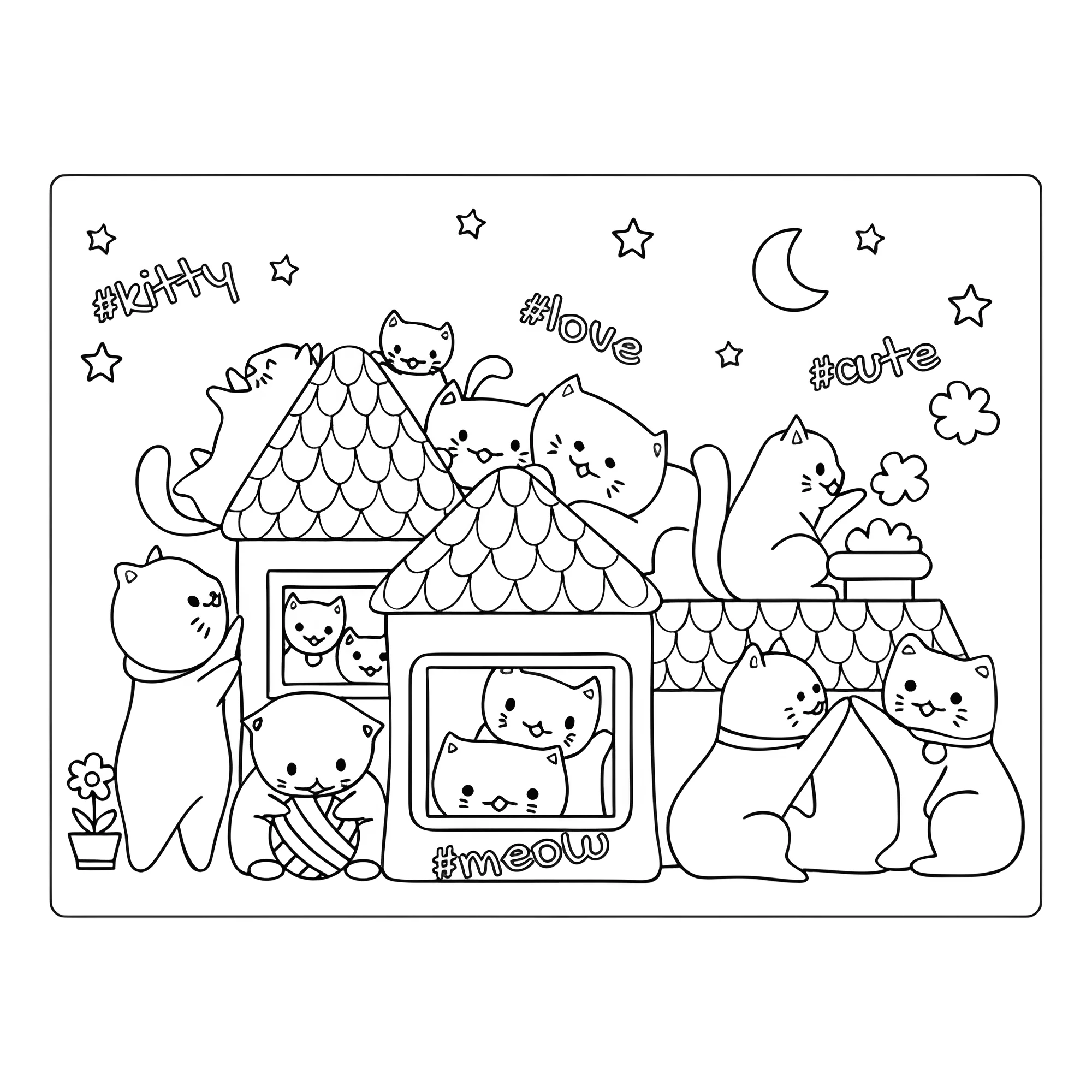Семья милых котиков №14937. Раскраски из мультиков. Аниме.