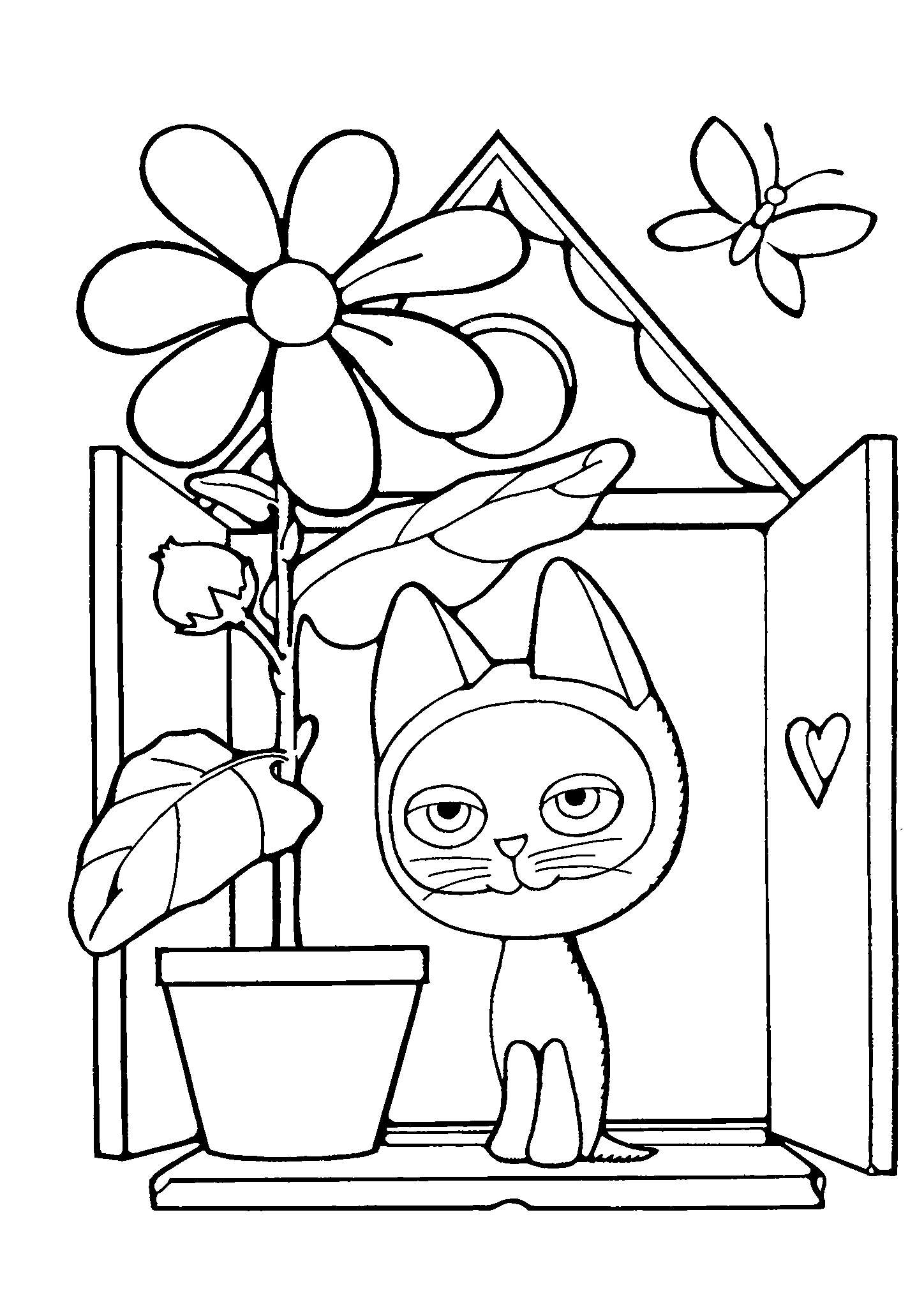Гав на подоконнике №2793. Популярные раскраски. Коты, кошки, котята.