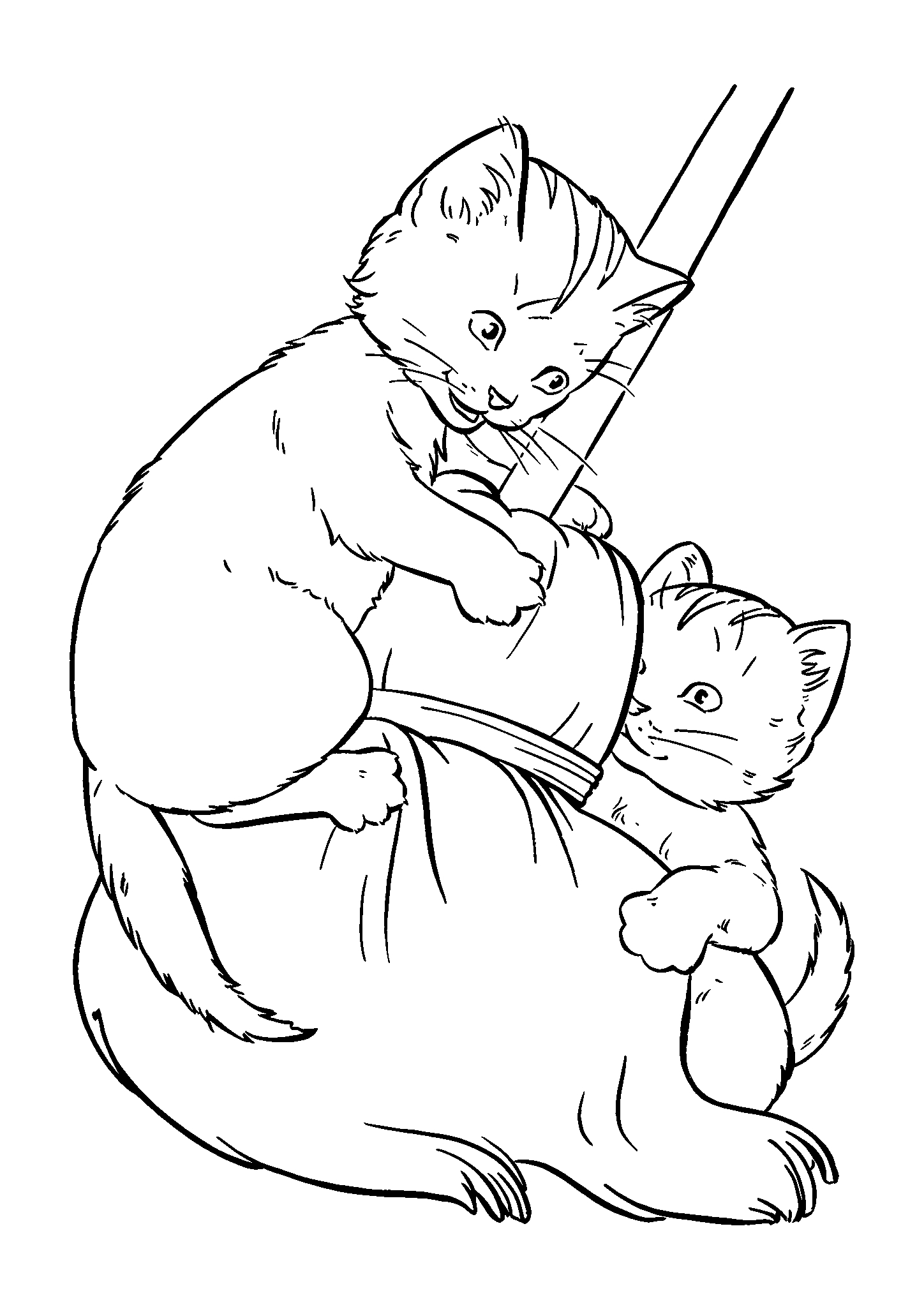 Котята на метле №2836. Популярные раскраски. Коты, кошки, котята.