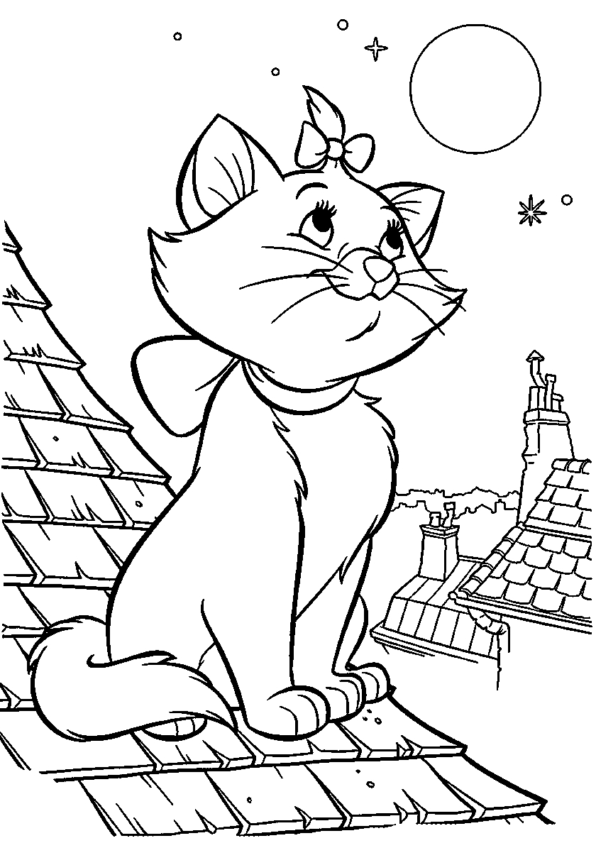 Кошечка на крыше №111. Популярные раскраски. Коты, кошки, котята.