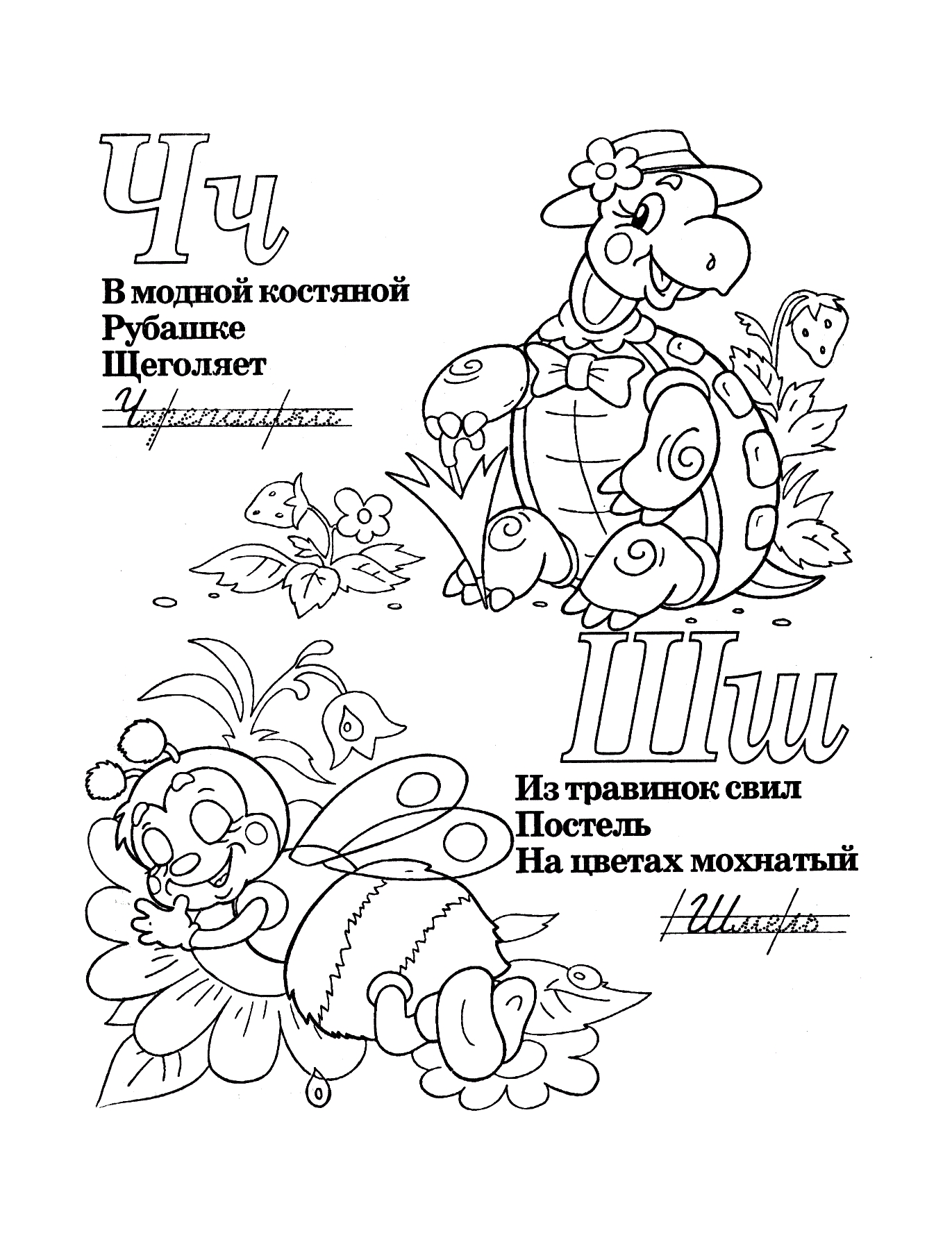 Буквы Ч Ш со стихами №422. Прописи онлайн. Прописи-раскраски для 1 класса.