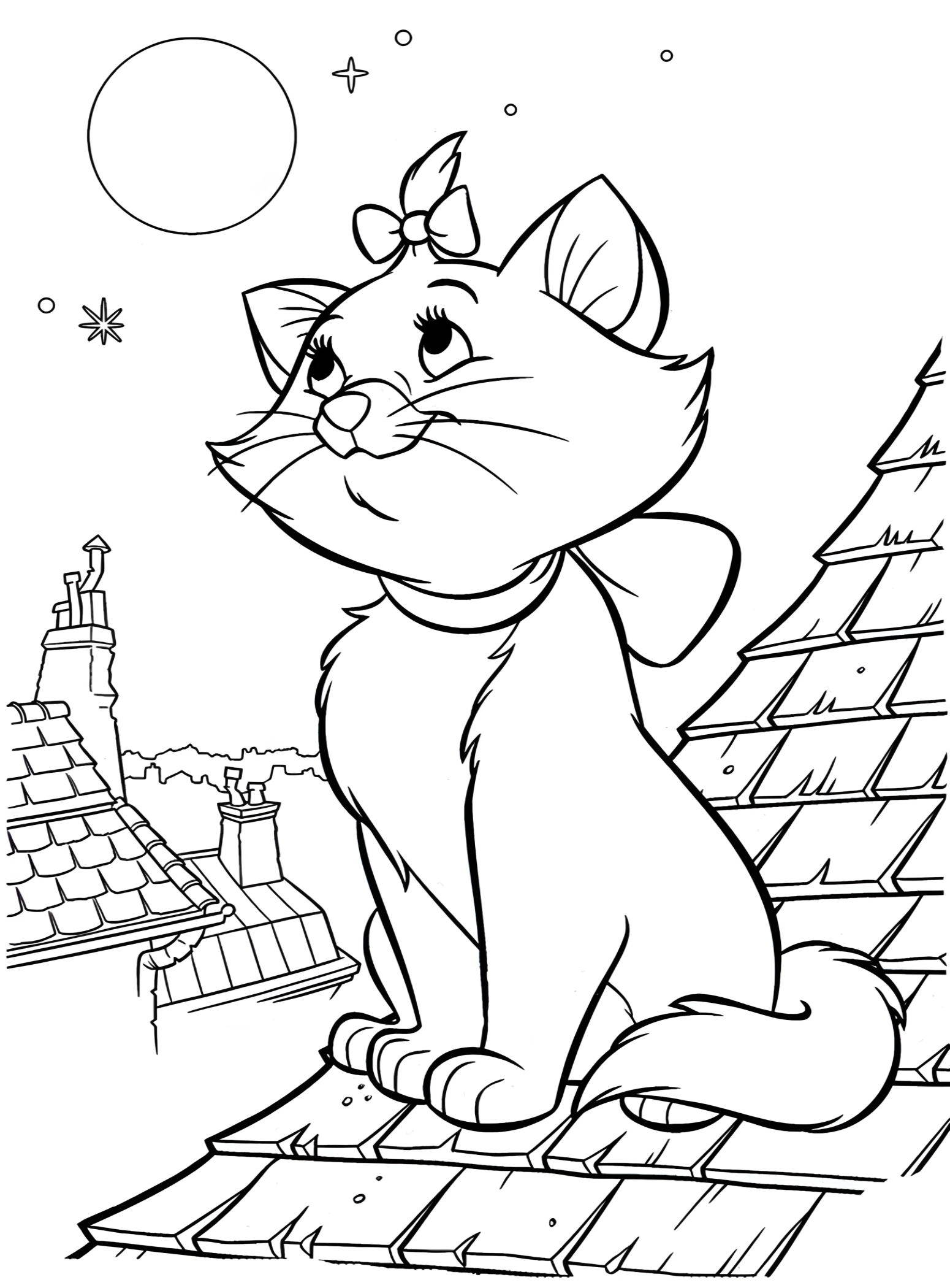 Кошечка на крыше №2902. Раскраски для девочек по категориям. Котики.