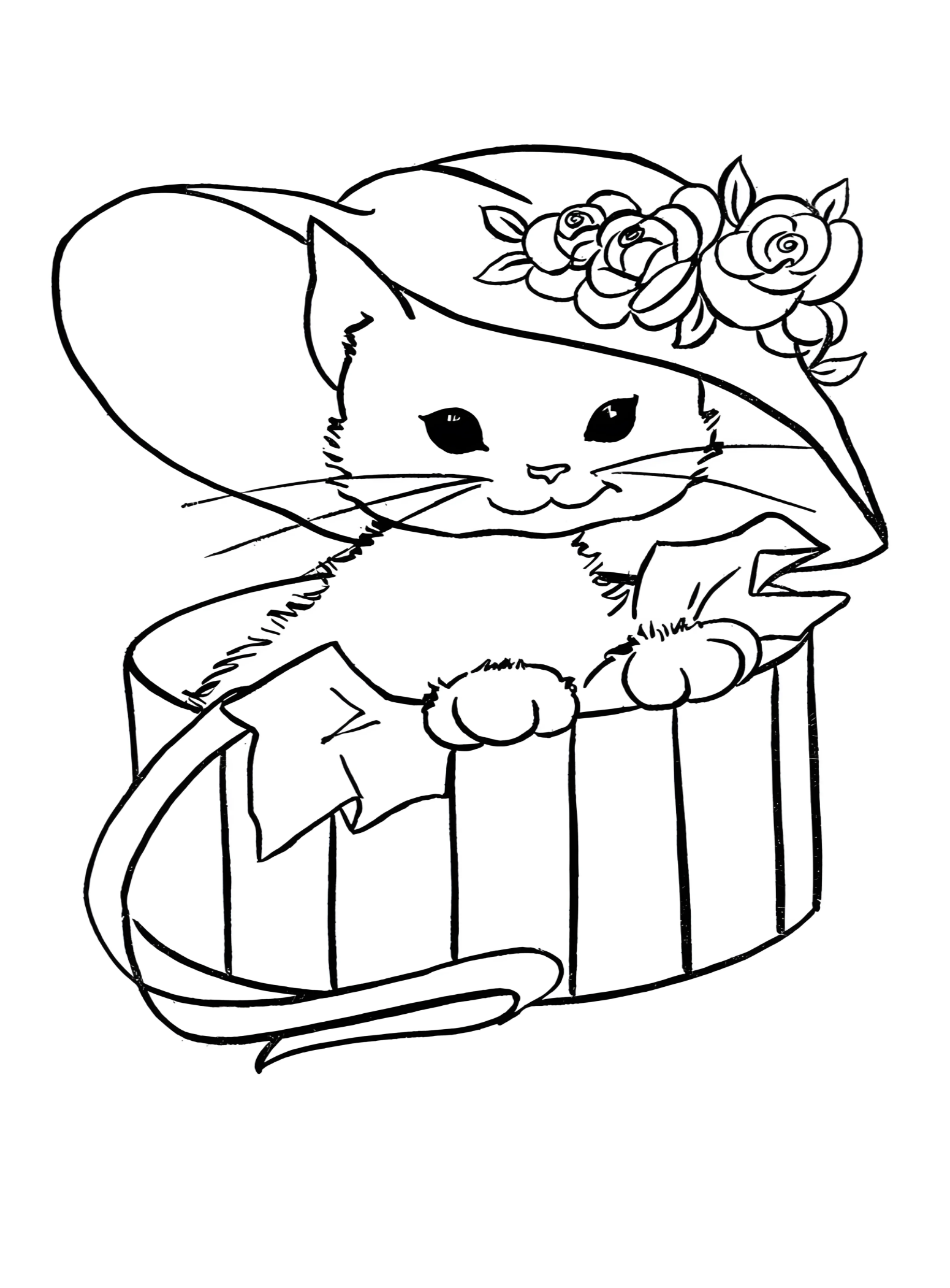Котенок под шляпкой №2898. Раскраски для девочек по категориям. Котики.