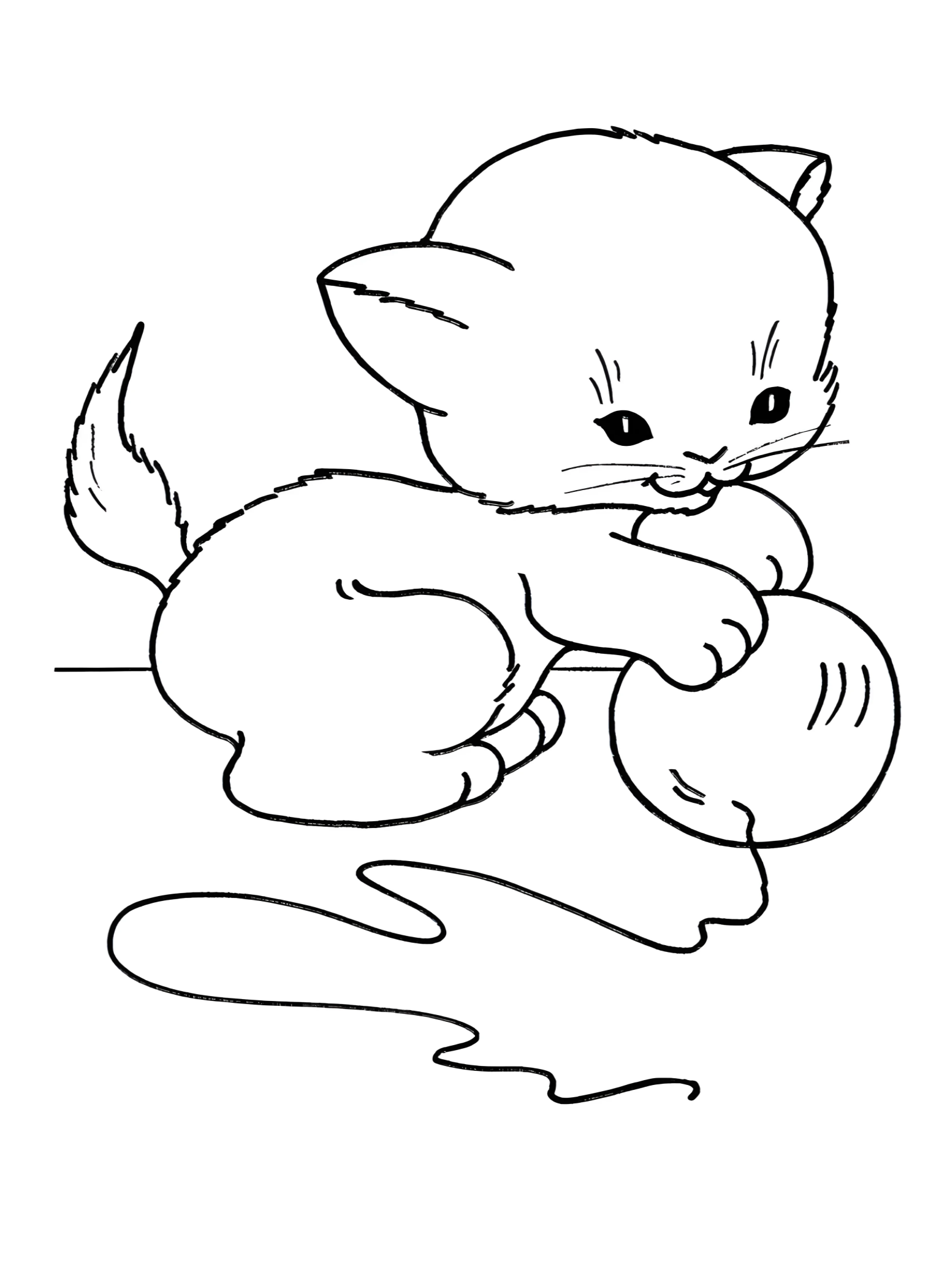 Котейка играет с пряжей №2904. Раскраски для девочек по категориям. Котики.