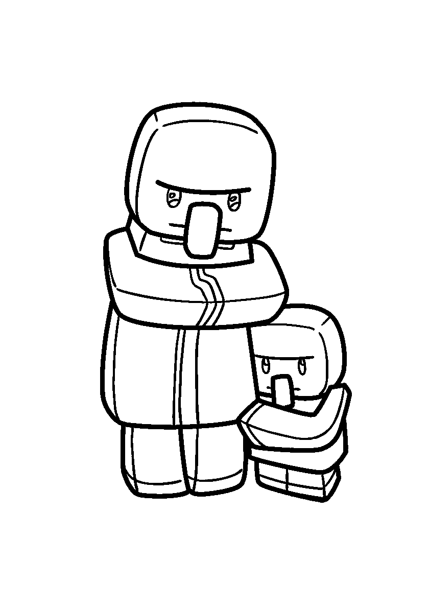 Местный житель с ребенком №317. Раскраски для мальчиков по категориям. Minecraft.