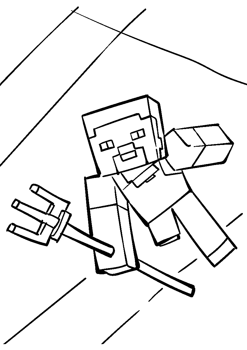 Стив с трезубцем. Раскраска Майнкрафт (Minecraft №266. Раскраски для мальчиков по категориям. Minecraft.