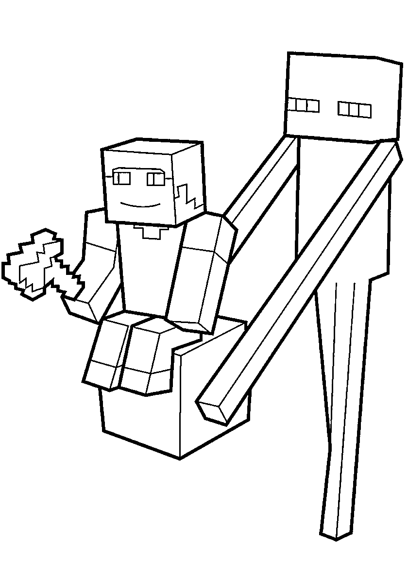 Странник края несет Стива. Раскраски Майнкрафт (Minecraft №264. Раскраски для мальчиков по категориям. Minecraft.