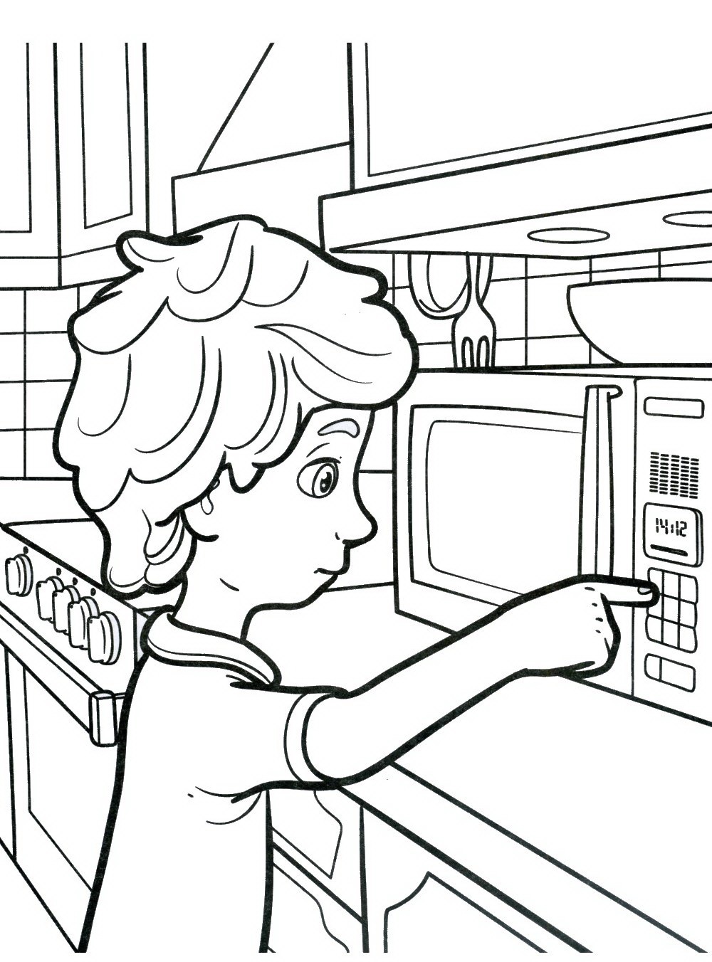 Дим Димыч включает микроволновку №5251. Популярные раскраски. Раскраски из мультиков.