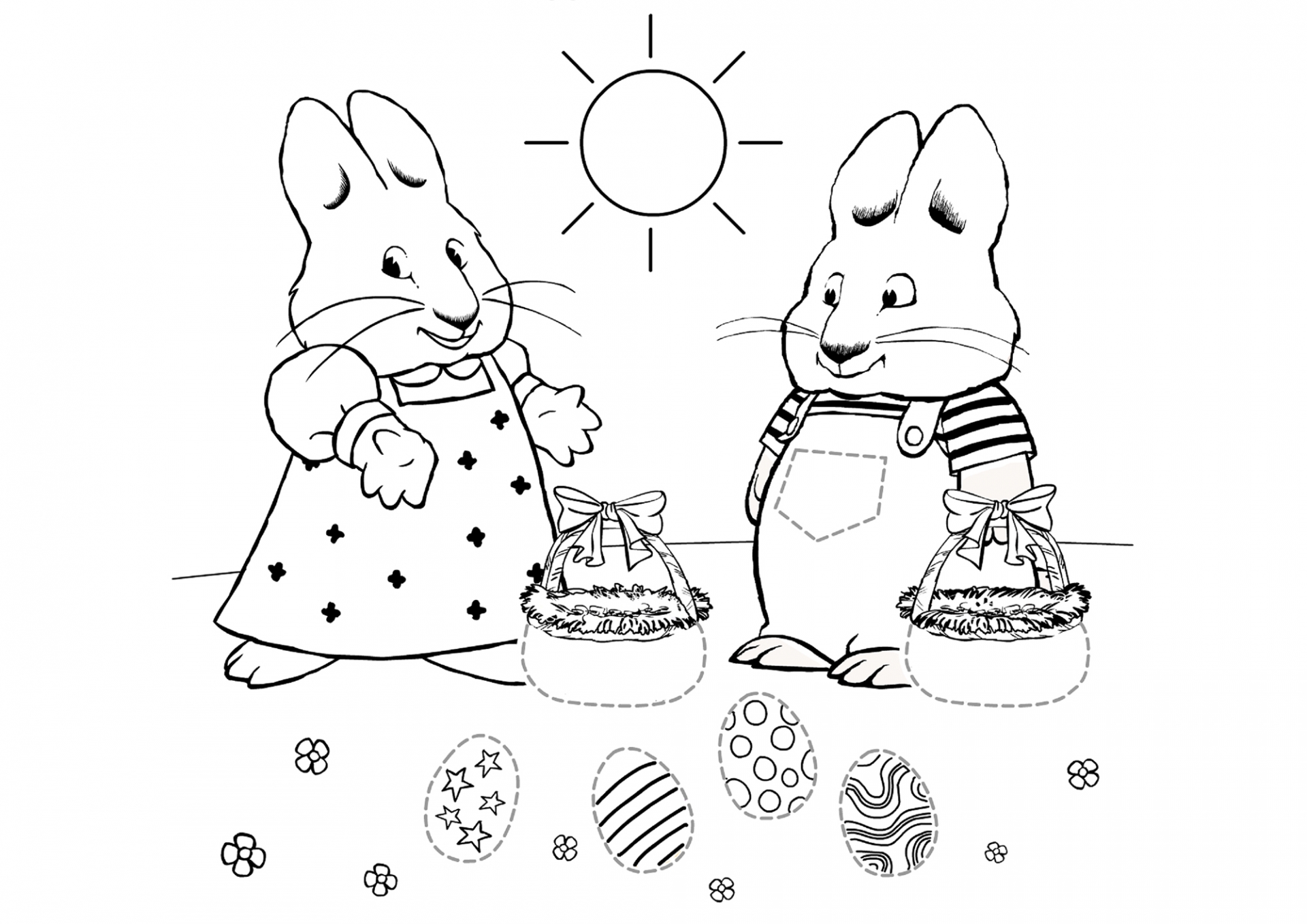 Макс и Руби делят пасхальные яйца №5225. Популярные раскраски. Раскраски из мультиков.