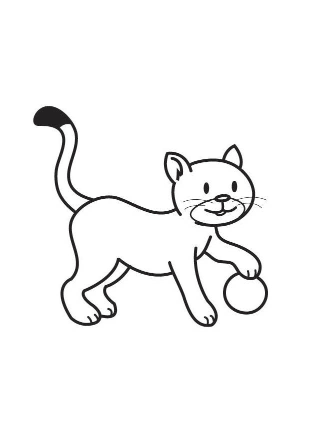 Кошка играет с мячом №3740. Популярные раскраски. Животные, рыбы, насекомые.