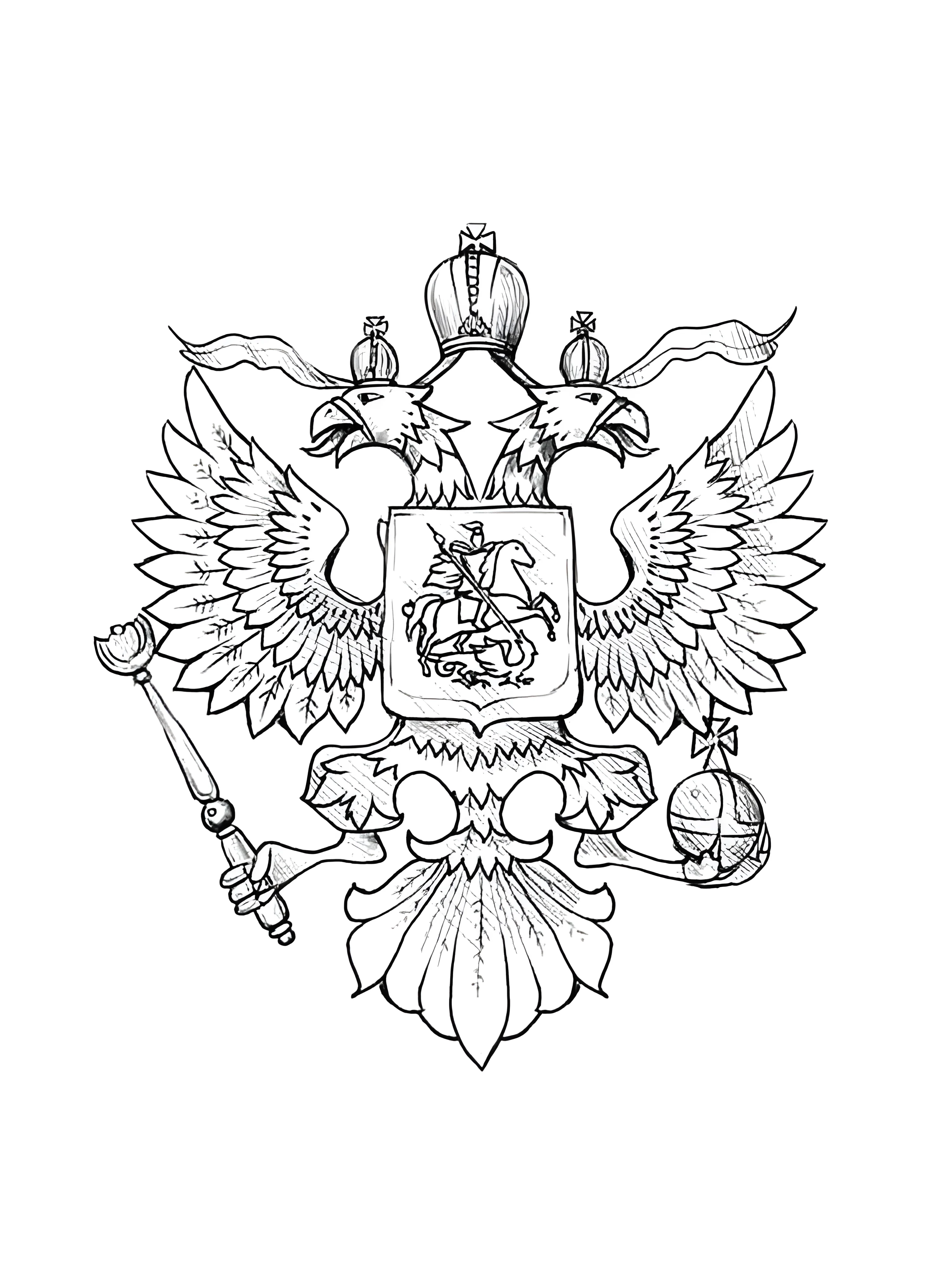 Герб России для детей №6483. Обучающие и развивающие раскраски для детского сада, для начальных классов. Гербы.
