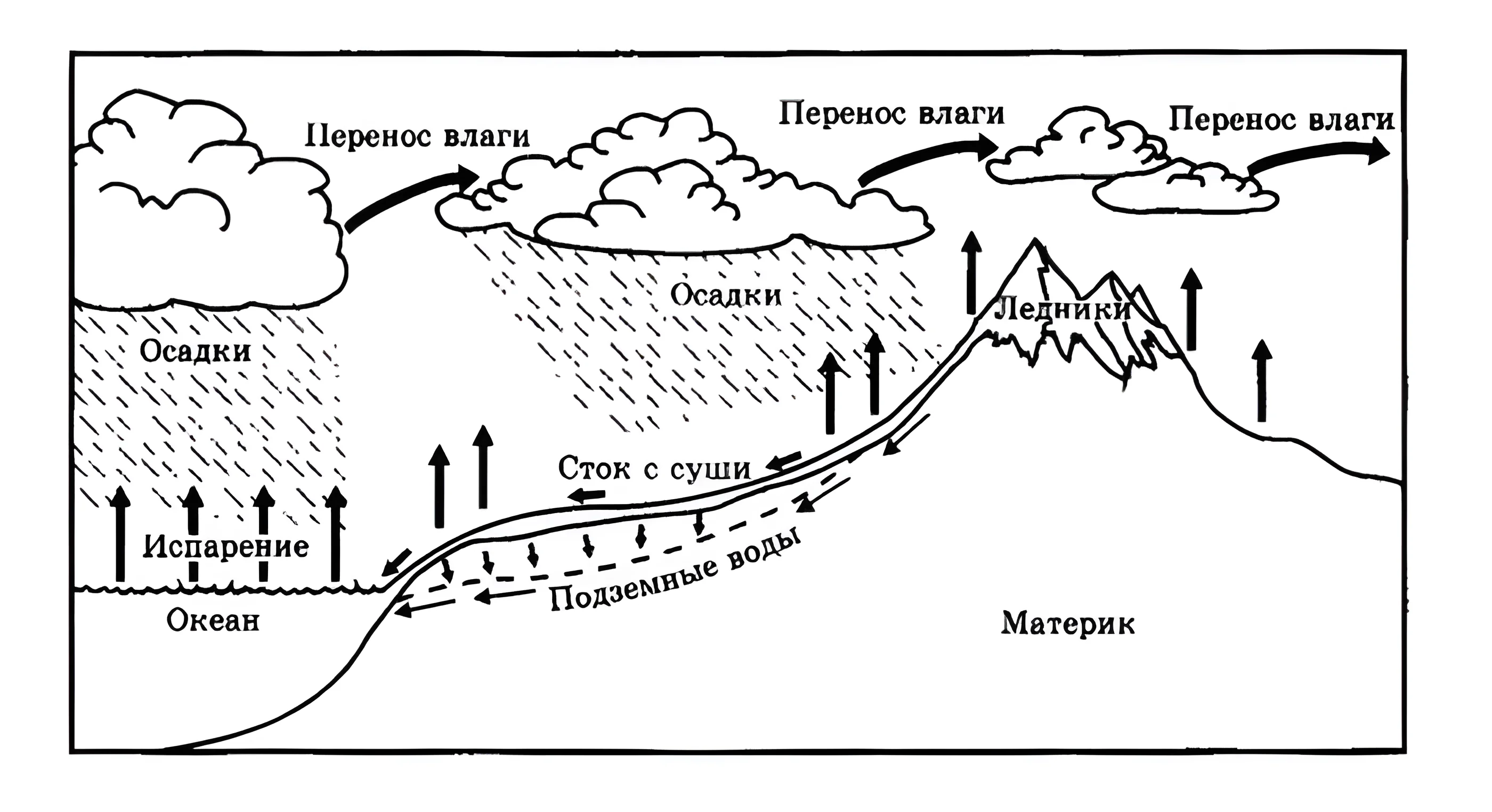 Круговорот воды в природе для детей №6697. Обучающие и развивающие раскраски для детского сада, для начальных классов. Круговорот воды.