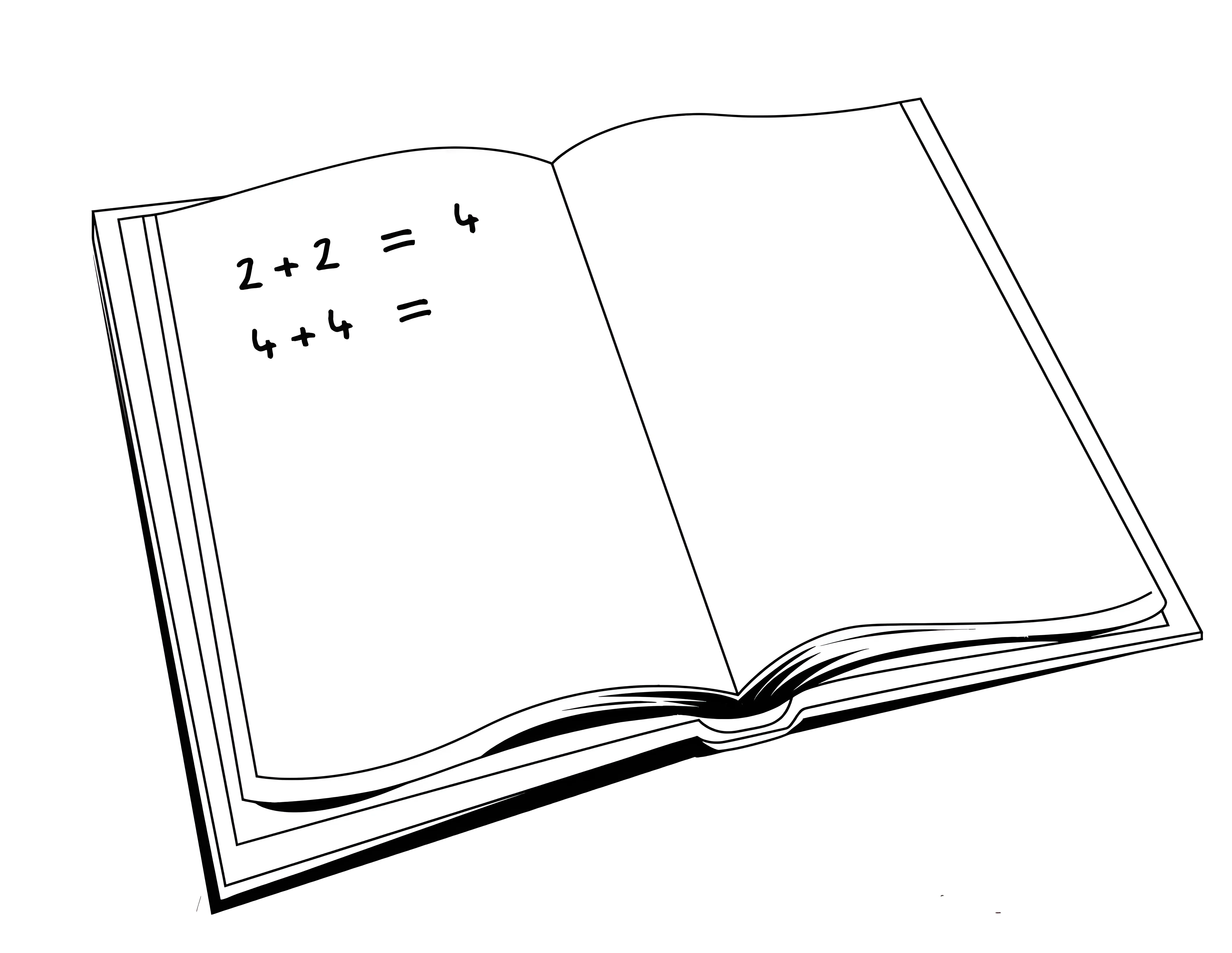 Открытая книга с примерами математических задач №6537. Обучающие и развивающие раскраски для детского сада, для начальных классов. Школьные принадлежности.