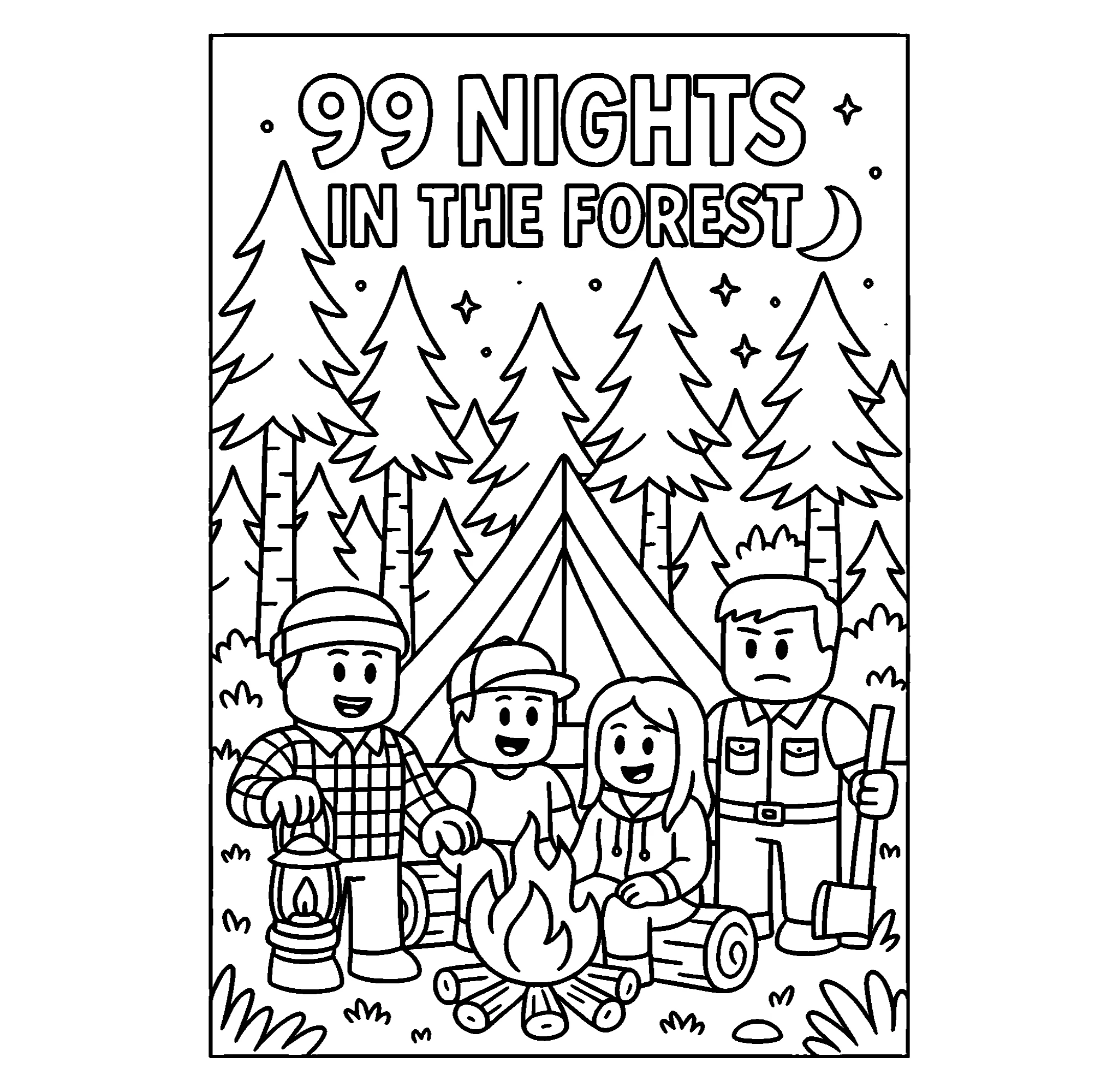 Игроки 99 ночей в лесу, раскраска Роблокс для мальчиков №10183. Популярные раскраски. Роблокс.