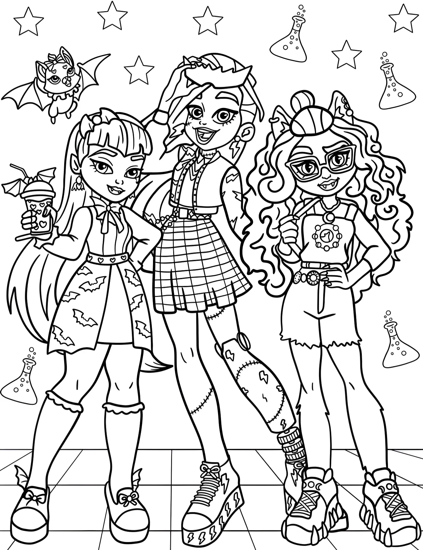 Милые монстры High School для детей №9146. Раскраски из мультиков. Школа монстров (Monster High).