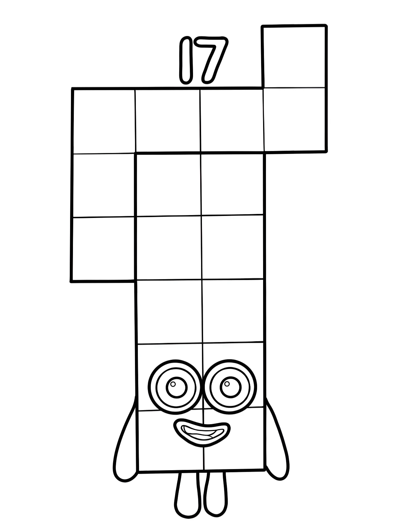 Забавный Numberblock 17 для детей №9268. Раскраски из мультиков. Нумерблоки (Numberblocks).