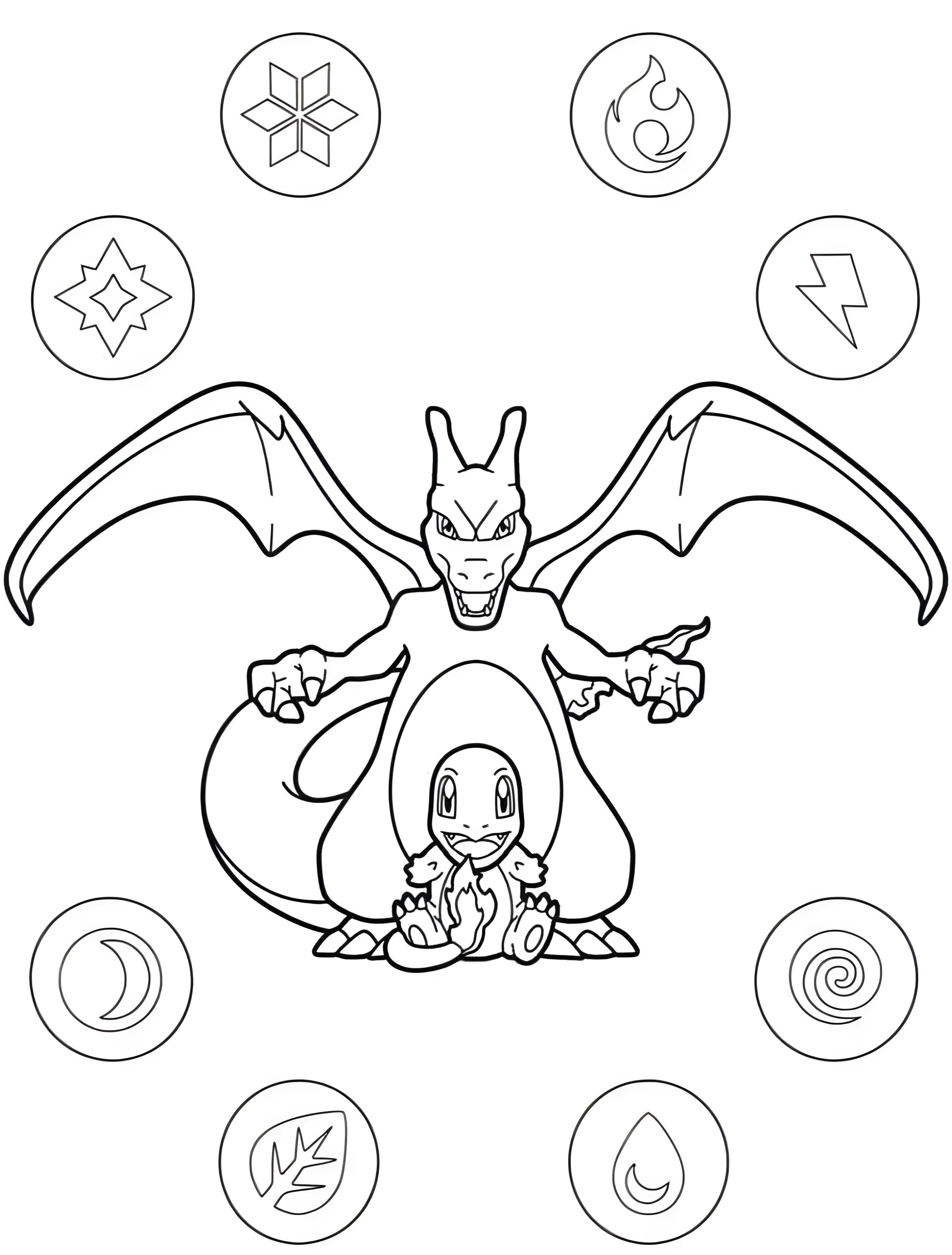 Дракон Чарizard и Charmander для детей №6203. Раскраски из игр. Чаризард (Charizard).