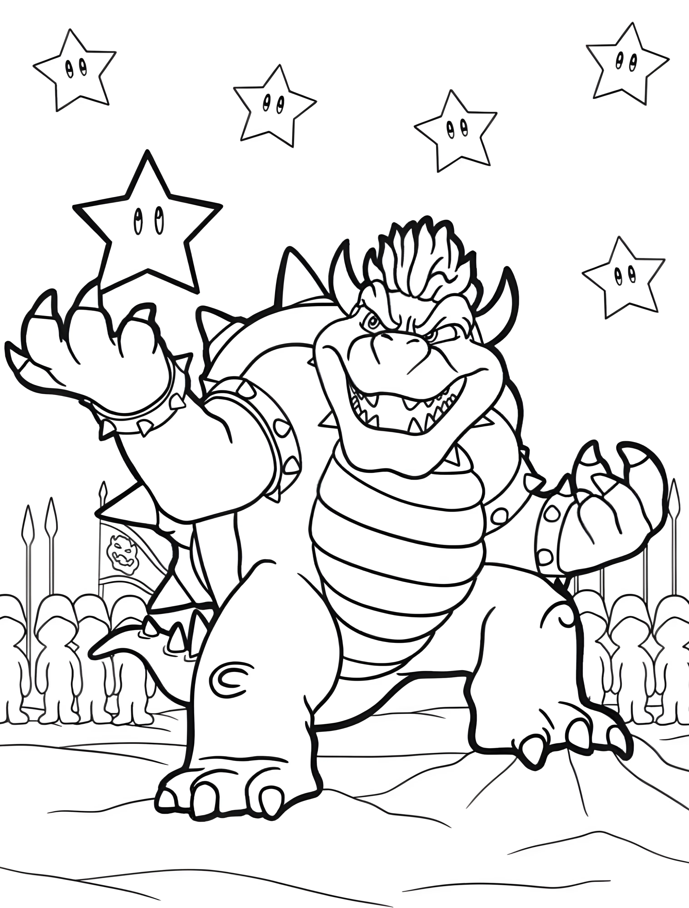 Кумиру Bowser с суперзвездой для детей №6118. Раскраски из игр. Боузер (Bowser).