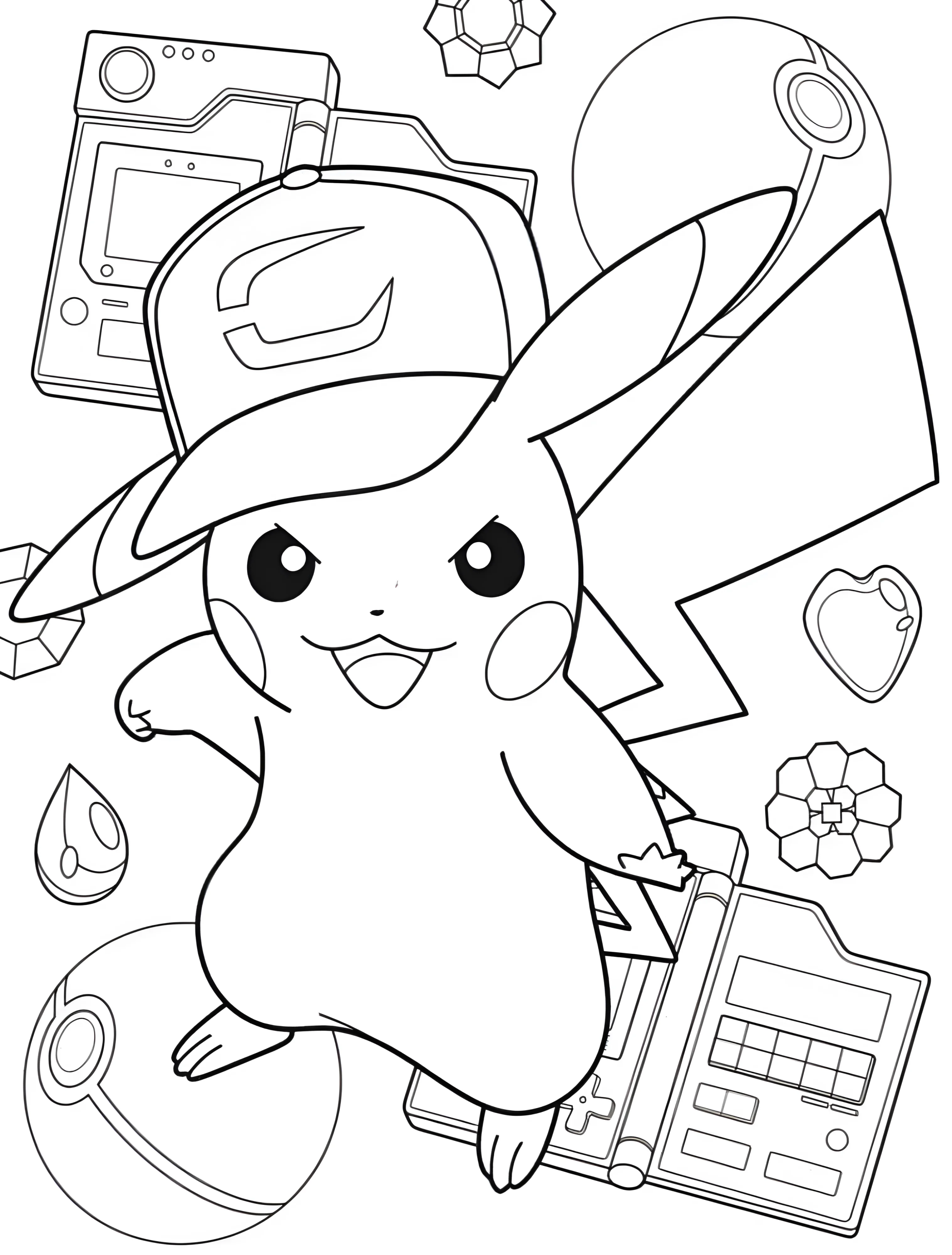 Весёлый Пикачу в шляпе для детей №7212. Раскраски из игр. Пикачу (Pikachu).